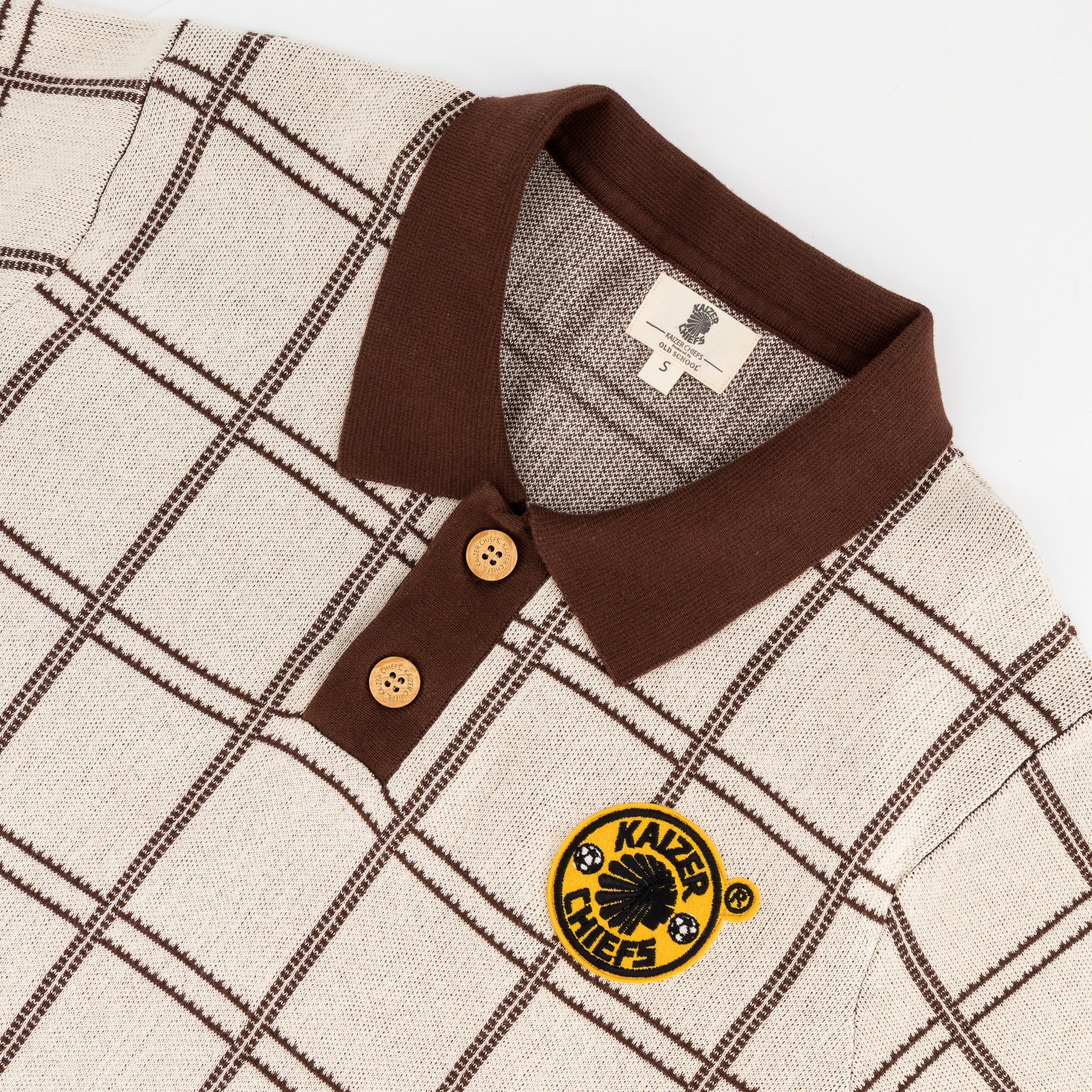 Kaizer Chiefs SS Check Knitted Jersey - Ivory - Old School