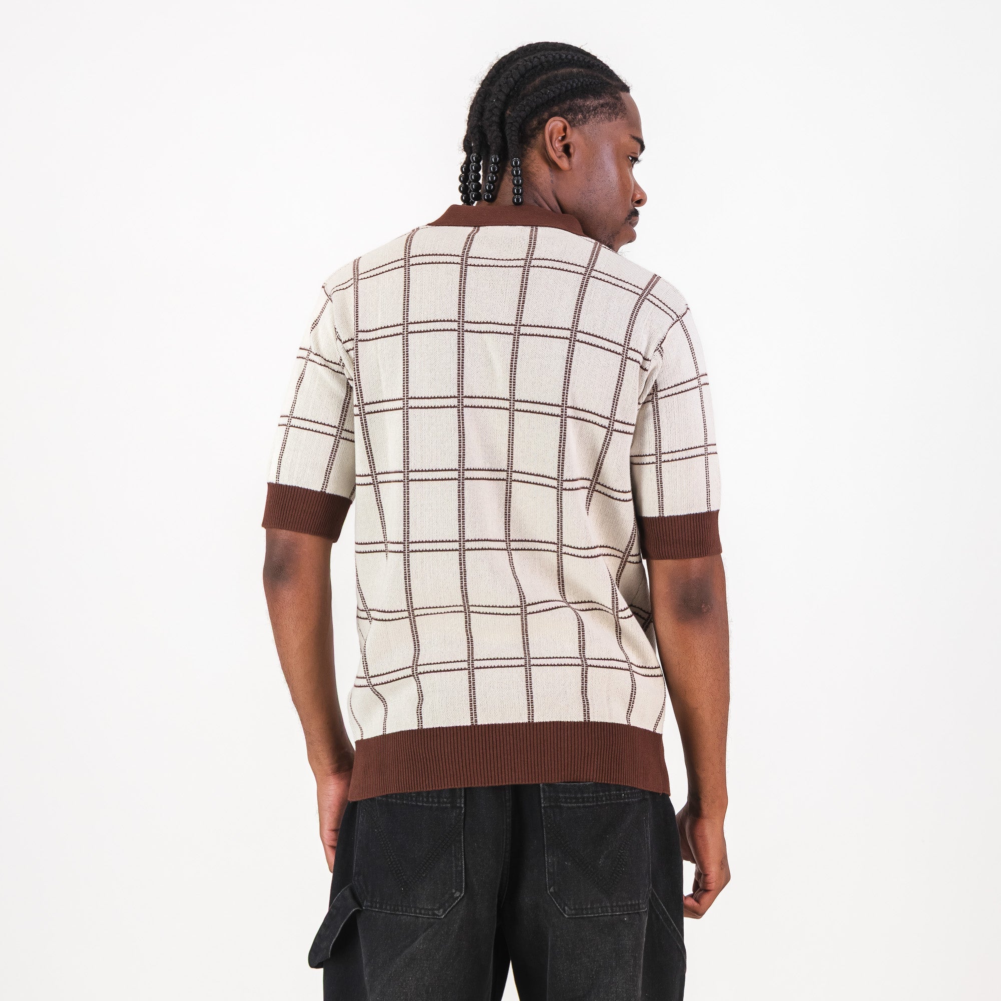 Kaizer Chiefs SS Check Knitted Jersey - Ivory - Old School