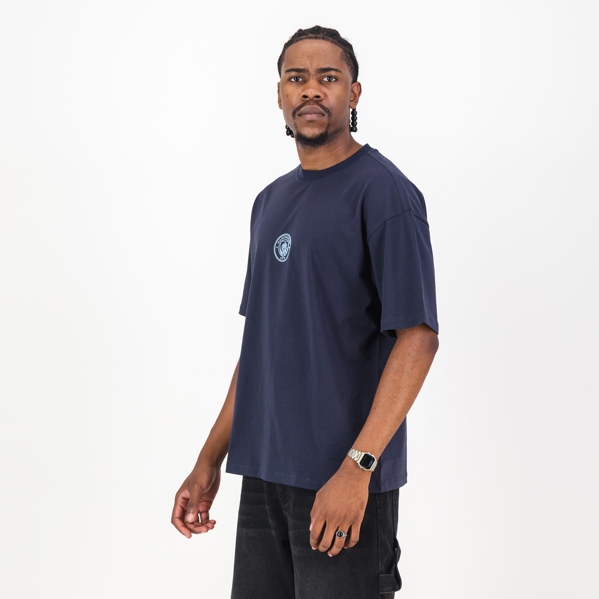 Manchester City Electric Crest Boxy Tee - Navy - Old School