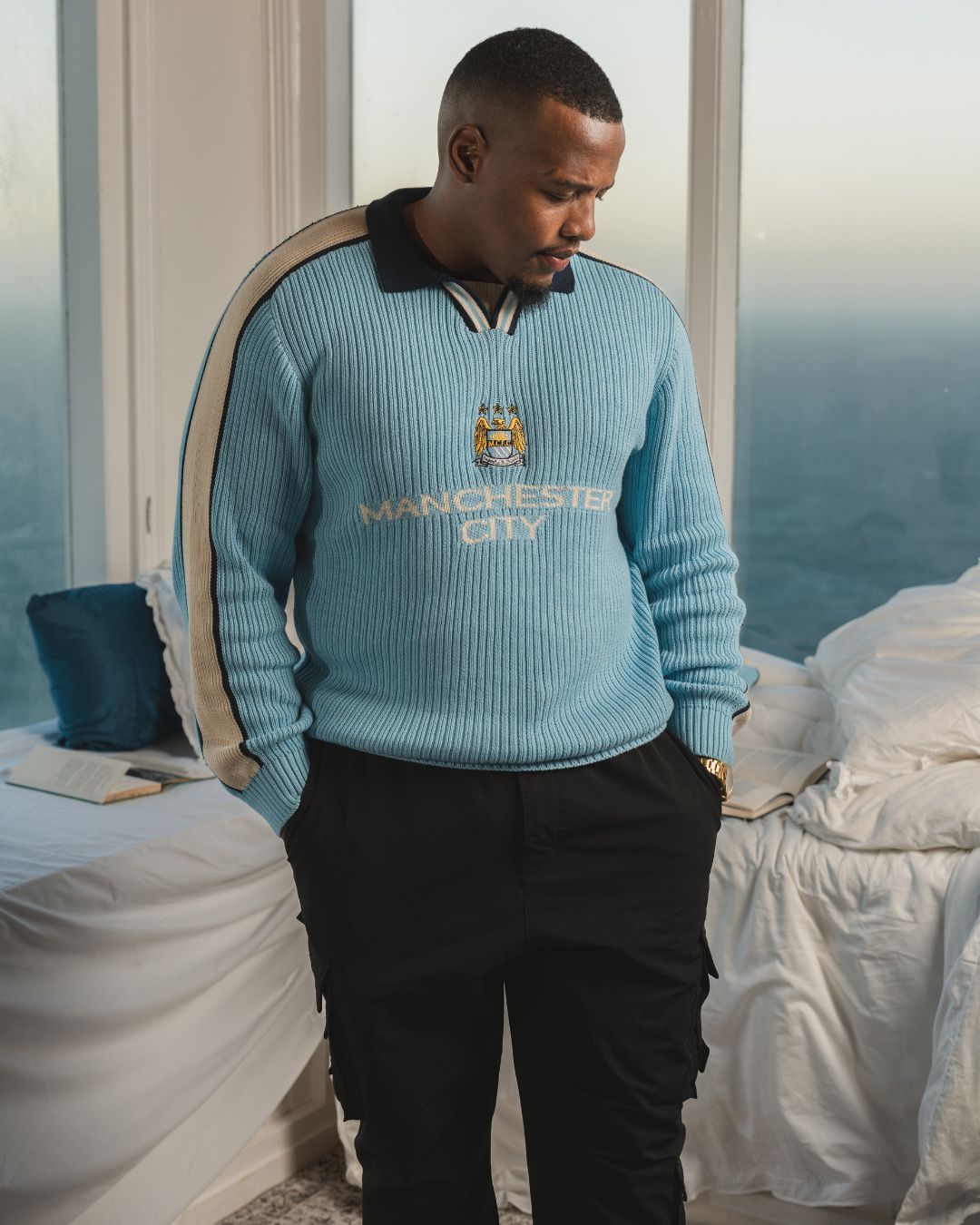 Manchester City Retro LS Knit Jersey - Sky Blue - Old School