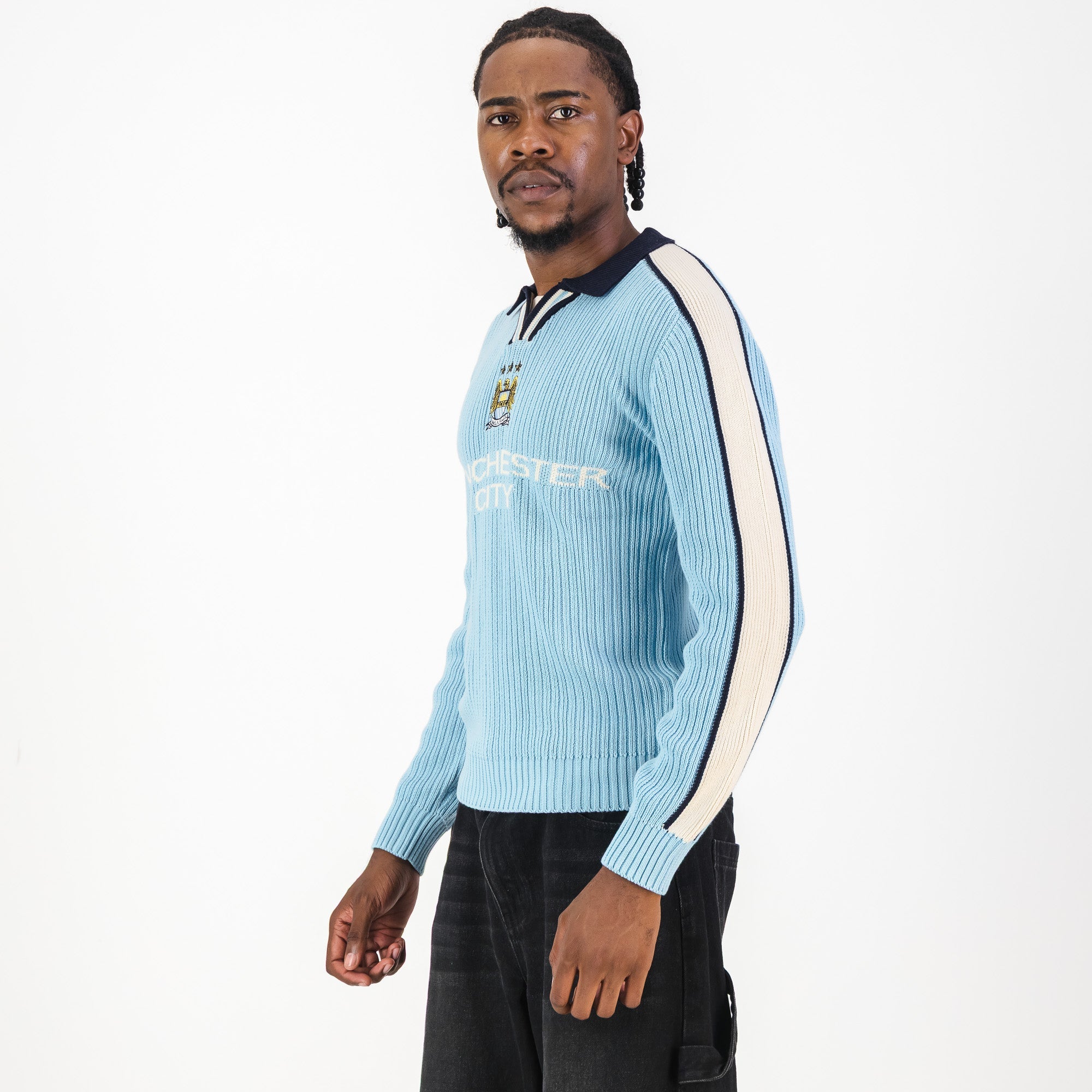 Manchester City Retro LS Knit Jersey - Sky Blue - Old School