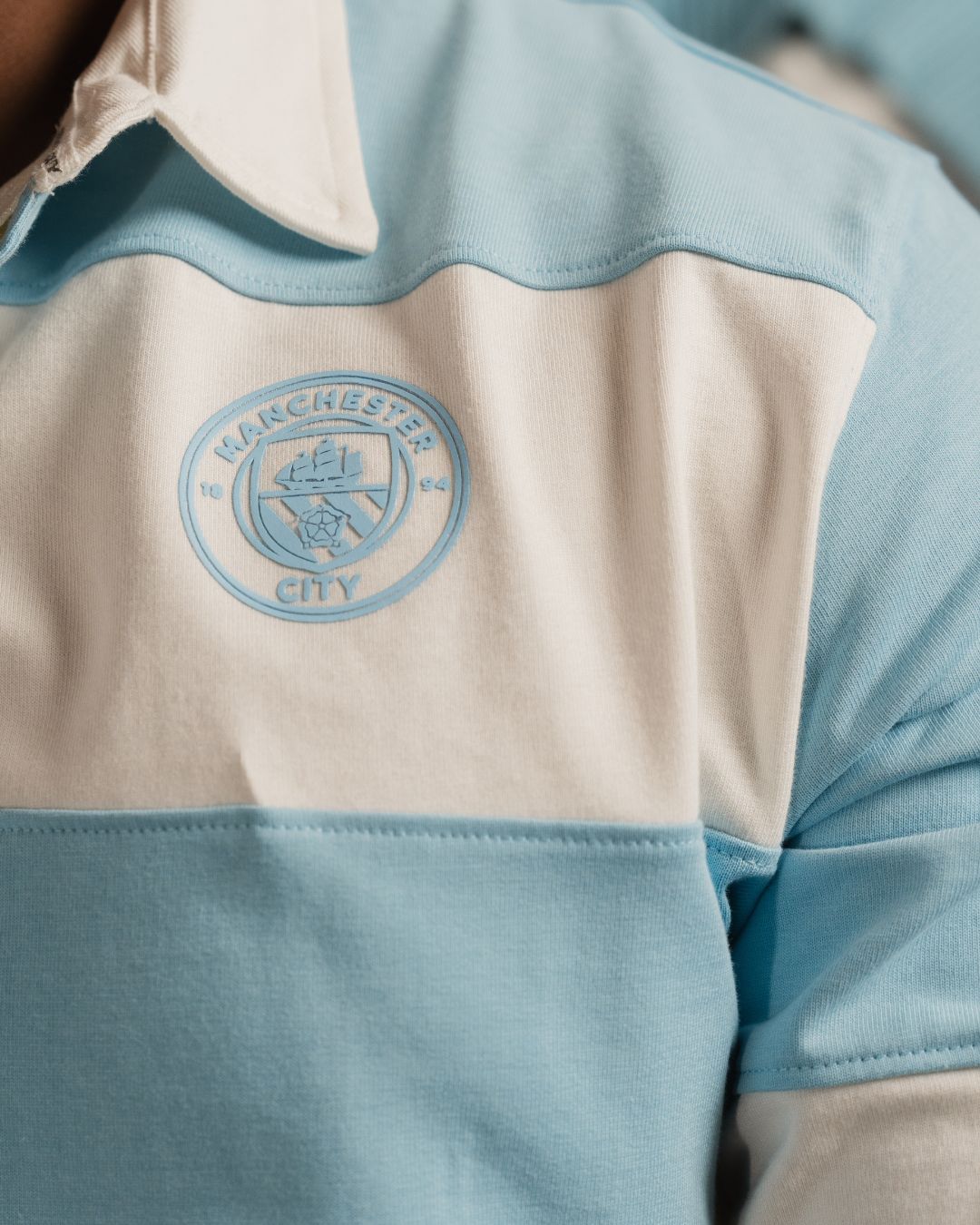 Manchester City Stripe Rugby Polo - Sky Blue - Old School
