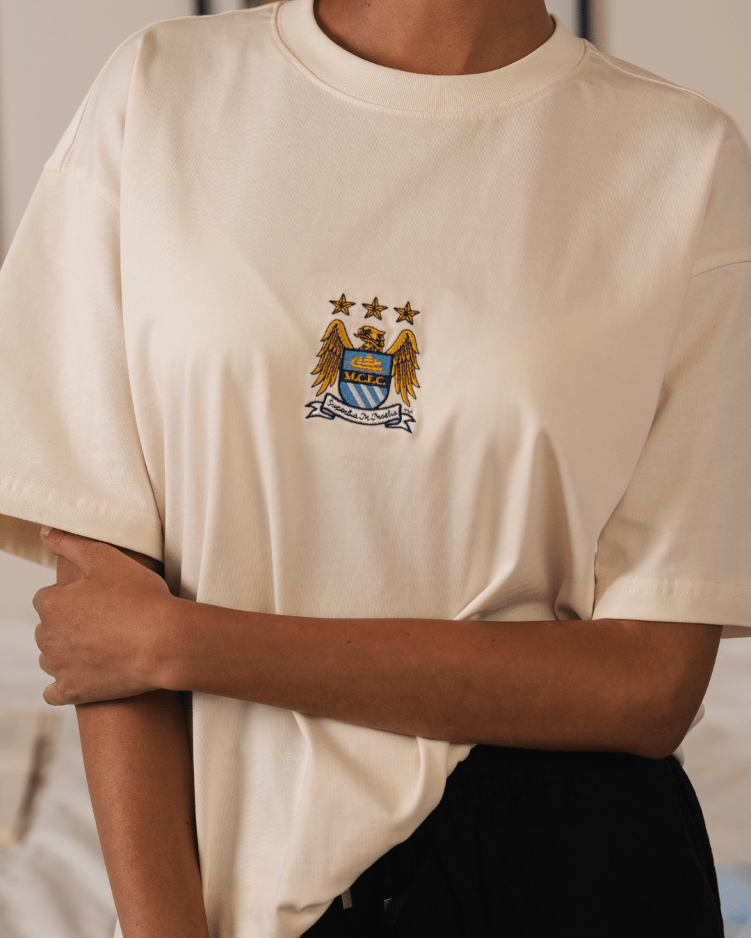 Manchester City Vintage Crest Boxy Tee - Cloud Dancer - Old School