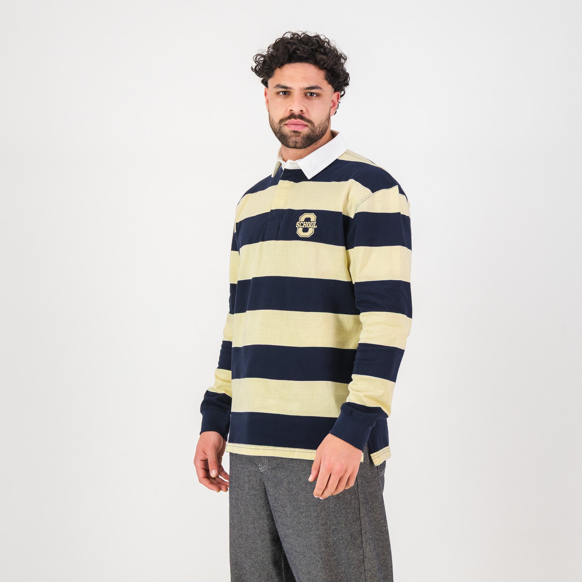 Old School YD Stripe 8X8 LS Rugby Jersey - Navy - Old School