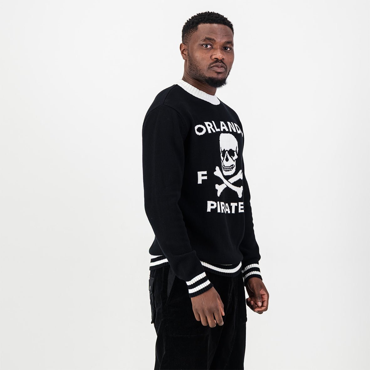 Orlando Pirates Tipped Crew Knit LS Jersey - Black - Old School
