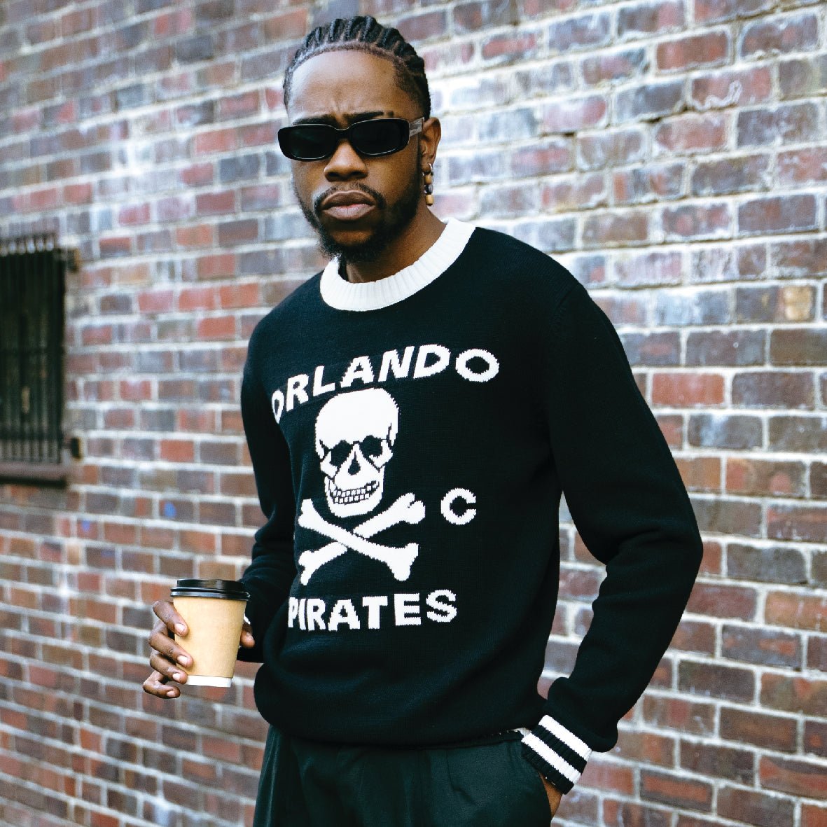 Orlando Pirates Tipped Crew Knit LS Jersey - Black - Old School