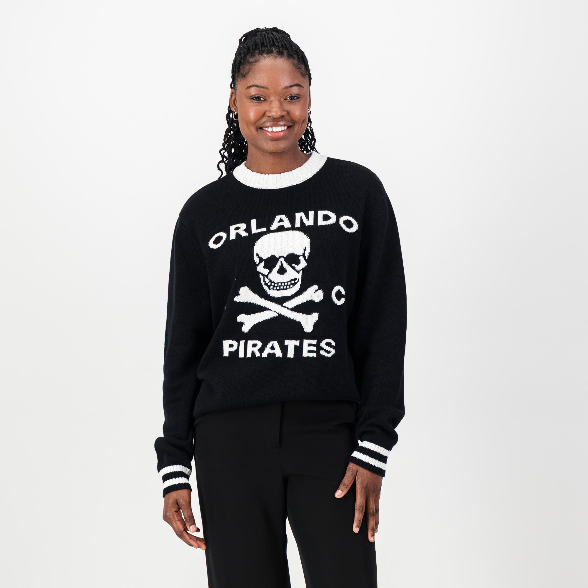 Orlando Pirates Tipped Crew Knit LS Jersey - Black - Old School