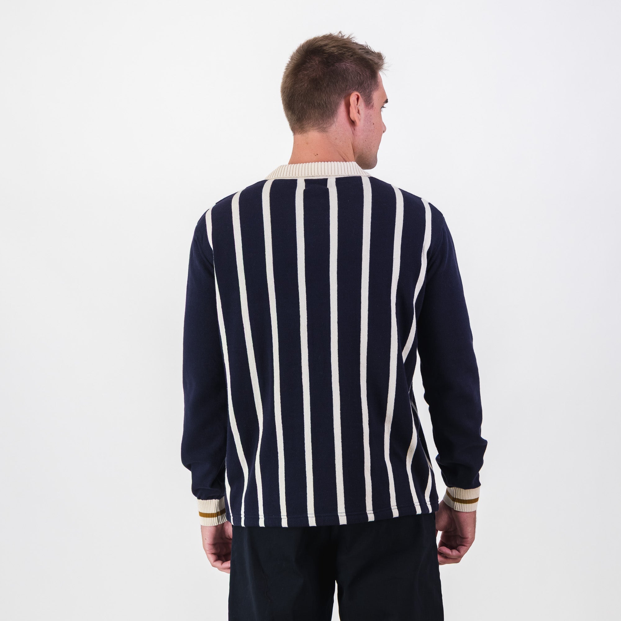 Real Madrid Stripe LS Knit Jersey - Navy - Old School