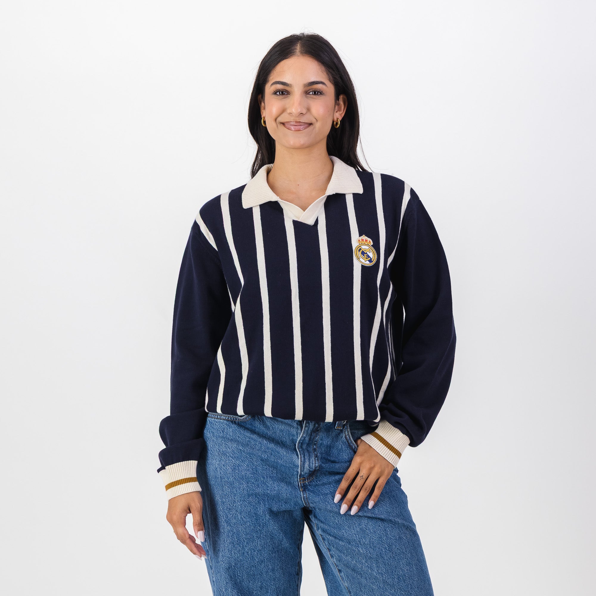 Real Madrid Stripe LS Knit Jersey - Navy - Old School