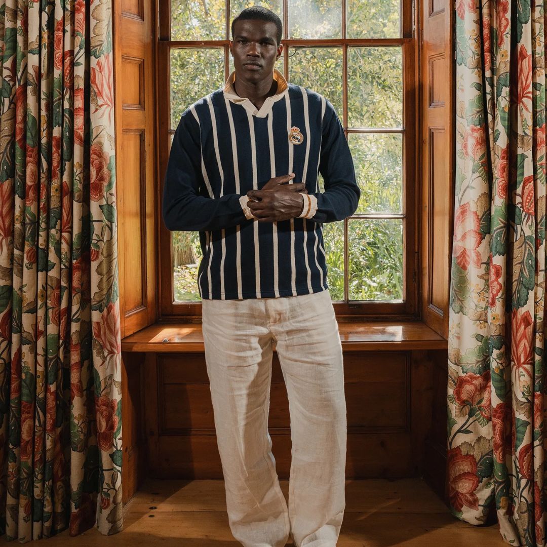 Real Madrid Stripe LS Knit Jersey - Navy - Old School