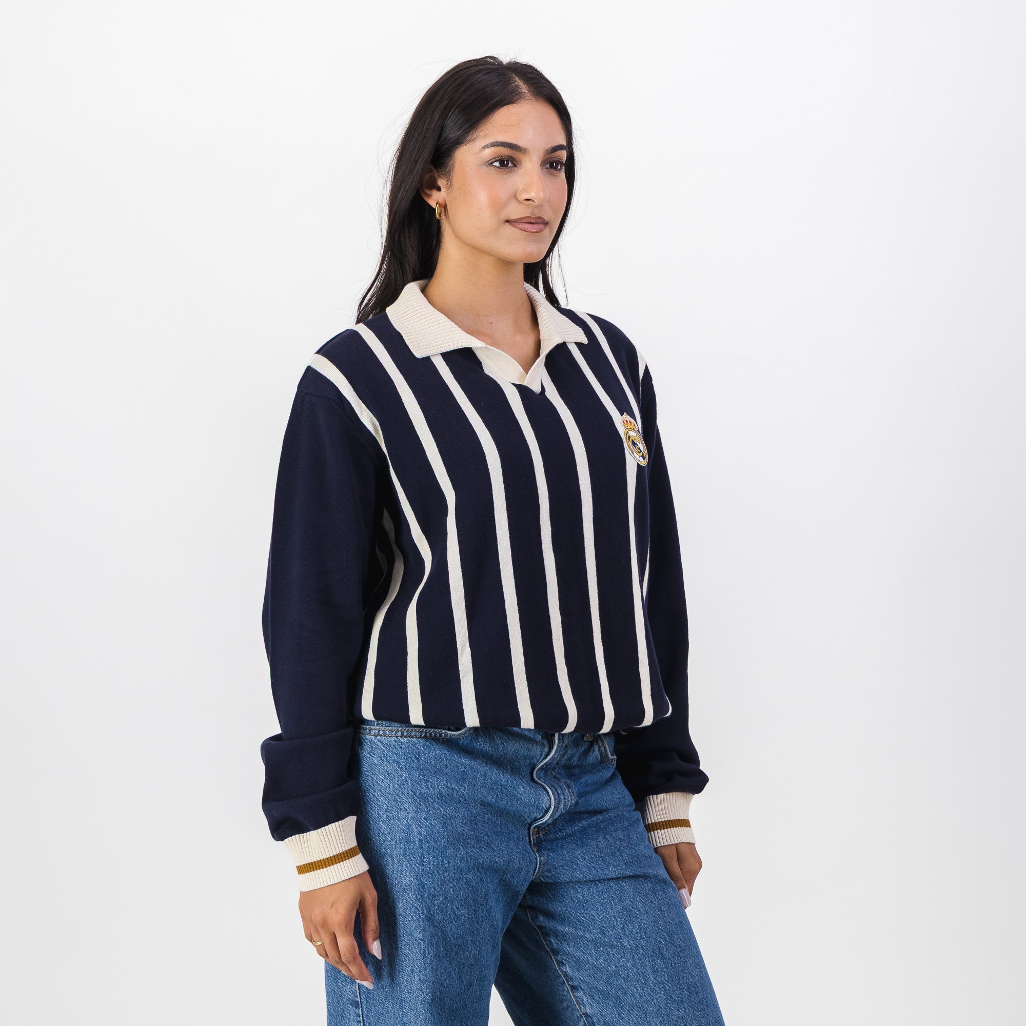 Real Madrid Stripe LS Knit Jersey - Navy - Old School