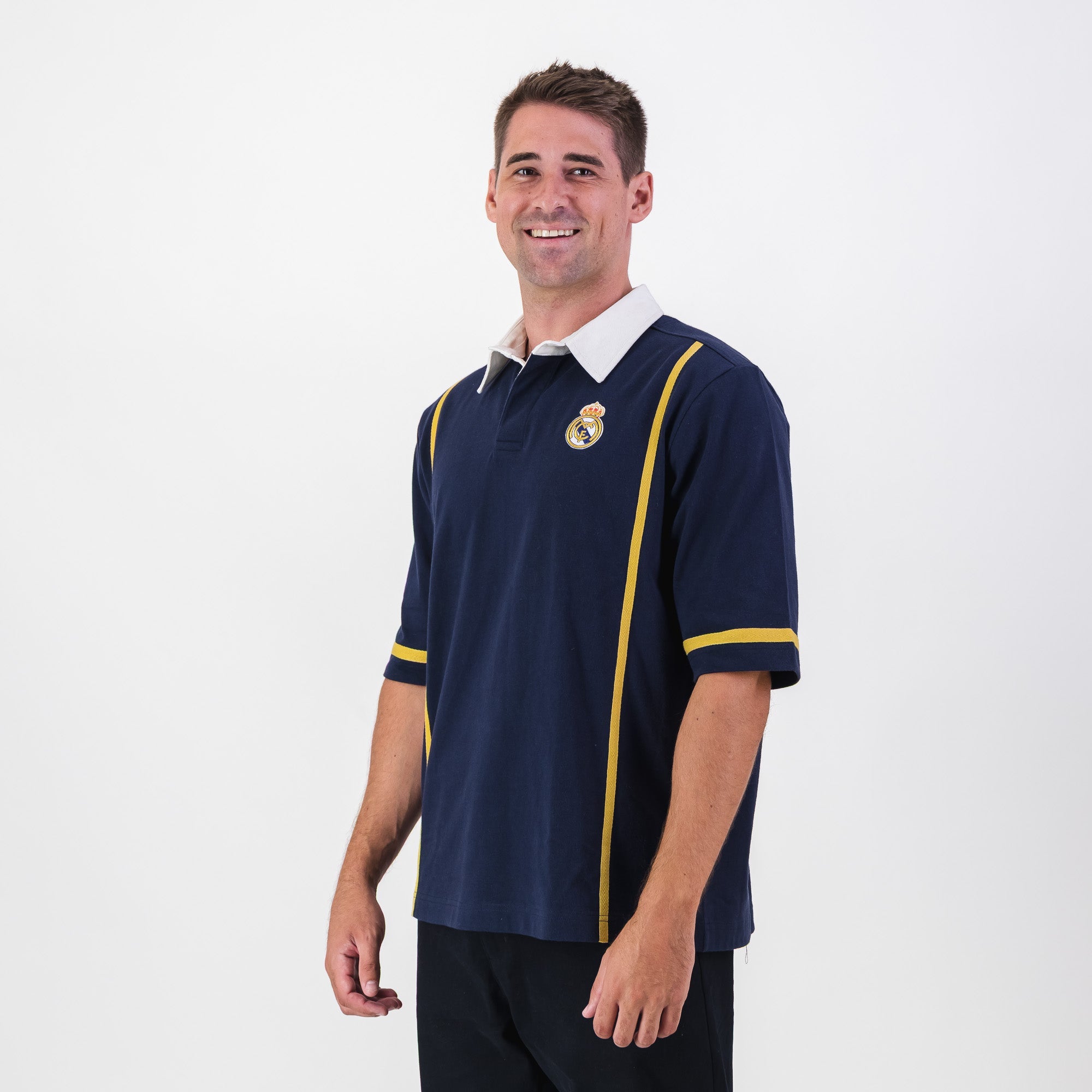 Real Madrid Twill Tape Detail SS Rugby Polo - Navy - Old School