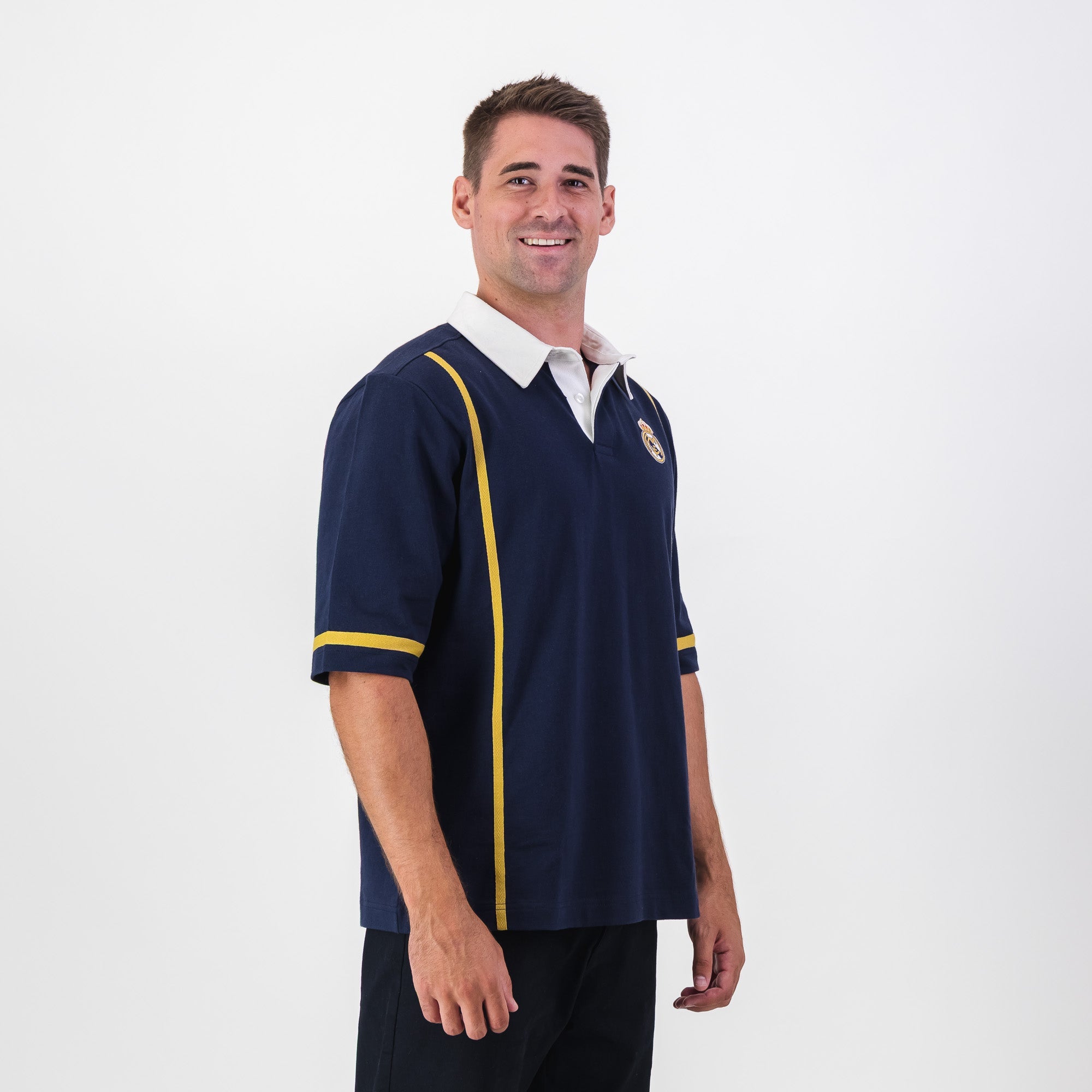 Real Madrid Twill Tape Detail SS Rugby Polo - Navy - Old School