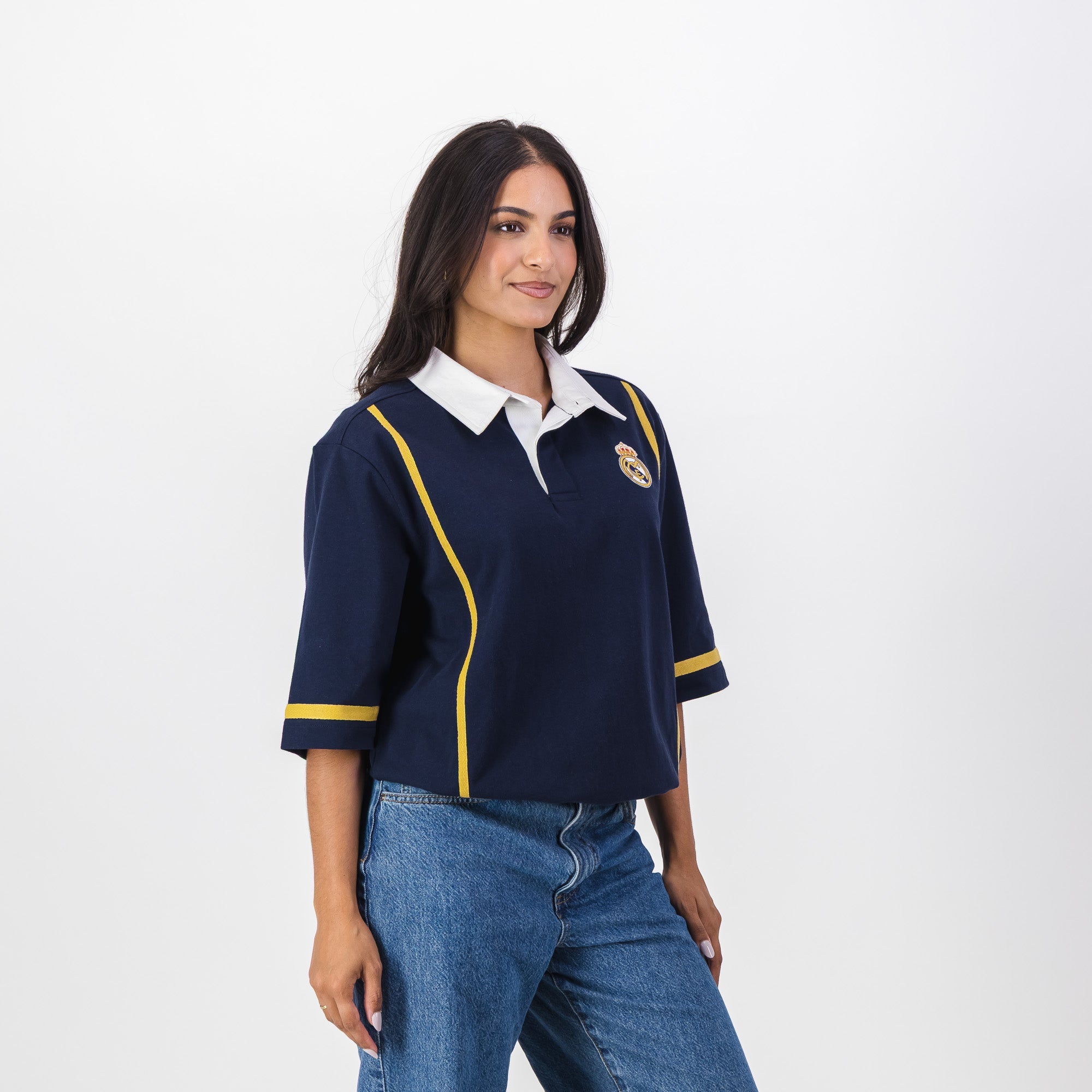 Real Madrid Twill Tape Detail SS Rugby Polo - Navy - Old School