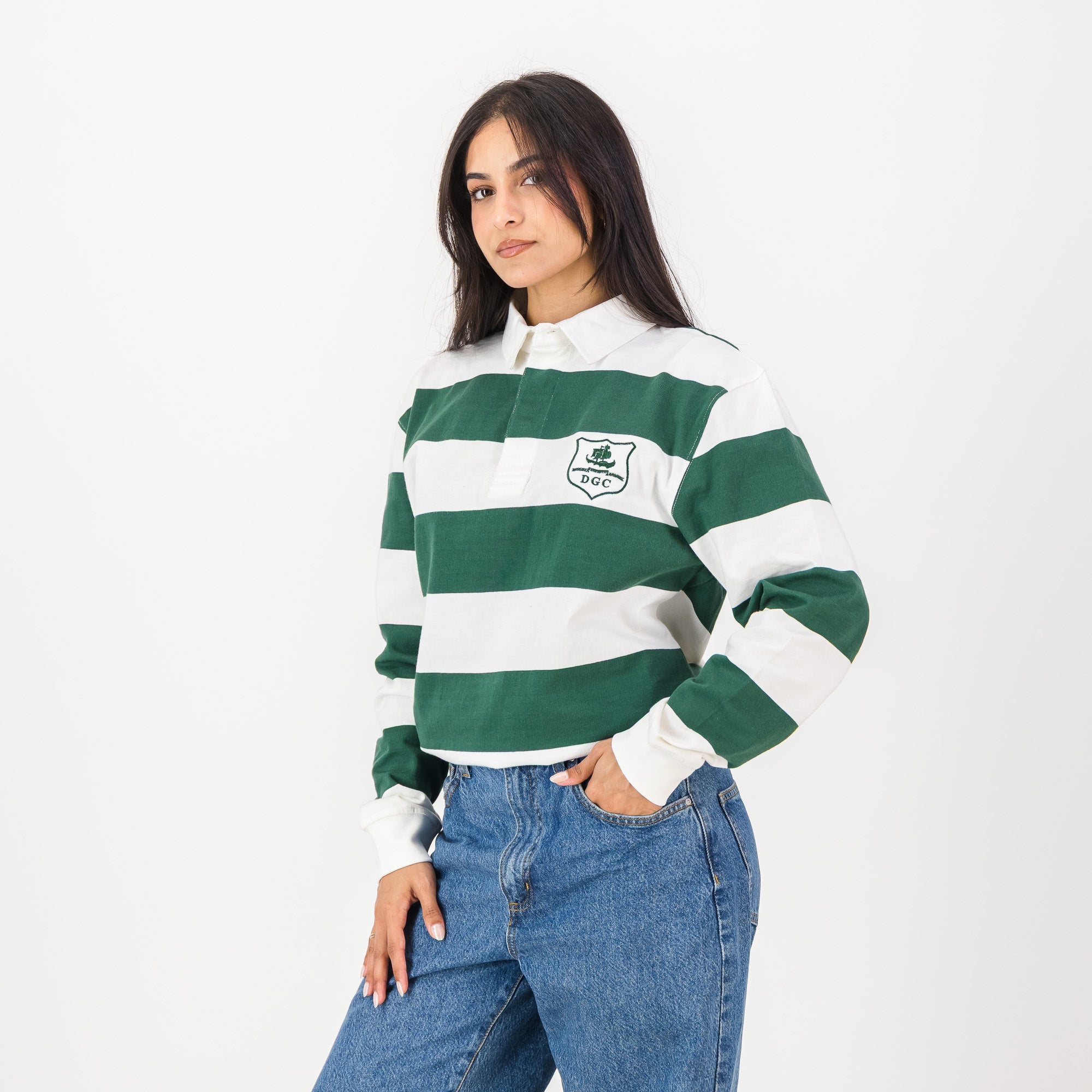 Schools Durban Girls College SA Supporters 8X8 Stripe LS Rugby Jersey - OS Green - Old School