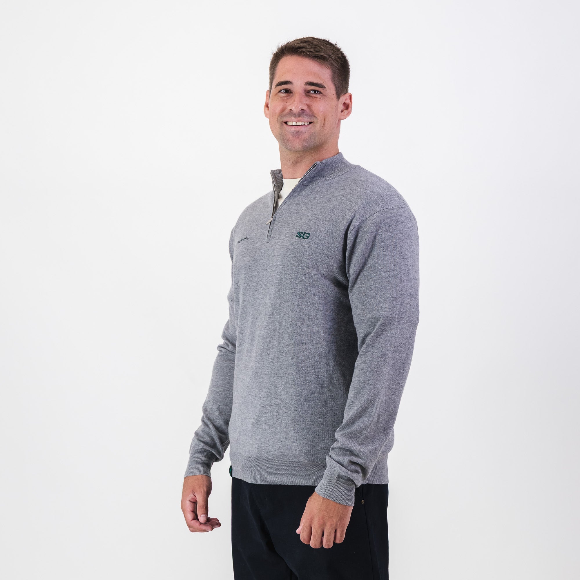 Southern Guards Classic Knitwear Quarter Zip Plain Grey - Old School