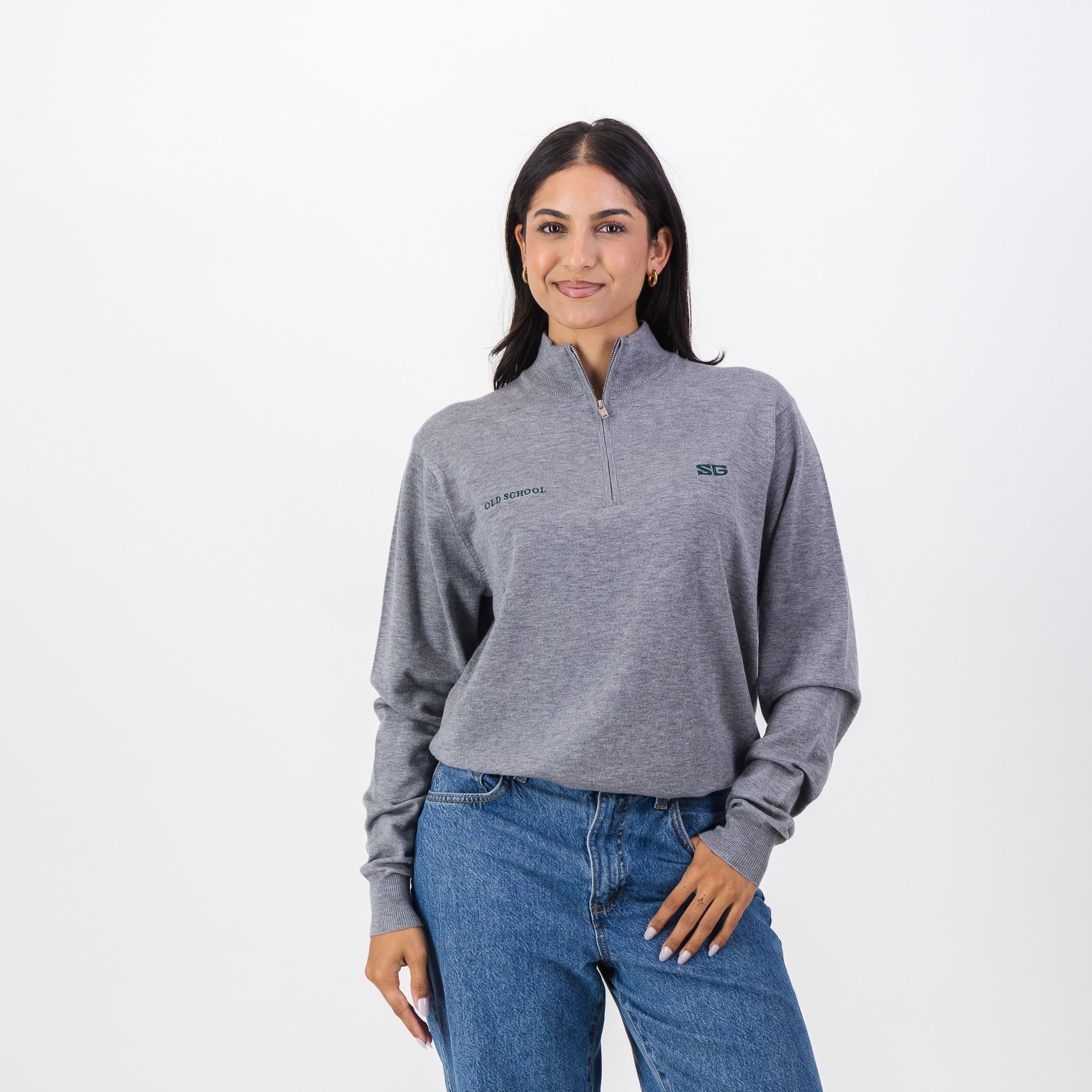 Southern Guards Classic Knitwear Quarter Zip Plain Grey - Old School