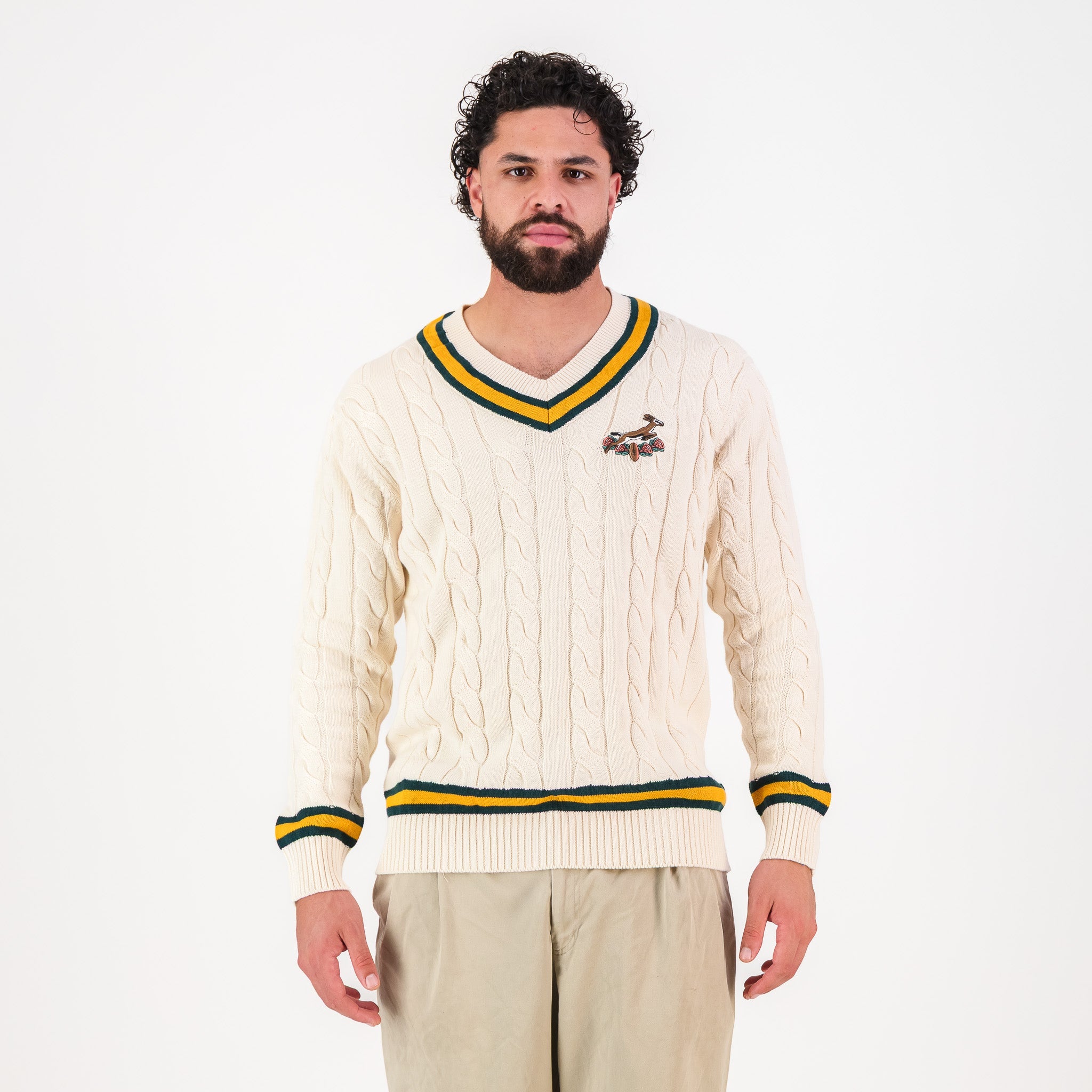 Springboks 95 LS V - neck Knit - Ivory - Old School