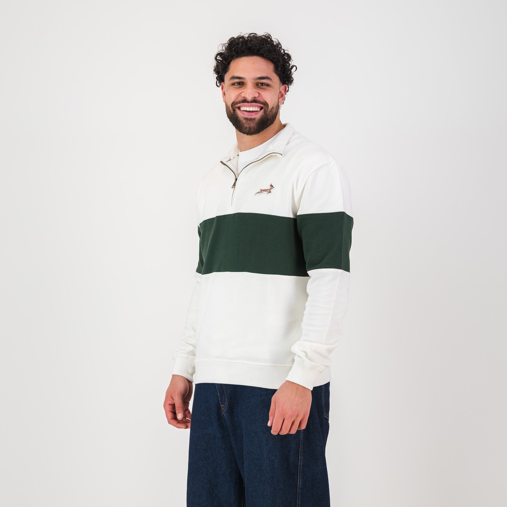 Springboks Classic Hoop Quarter Zip - Cloud Dancer - Old School