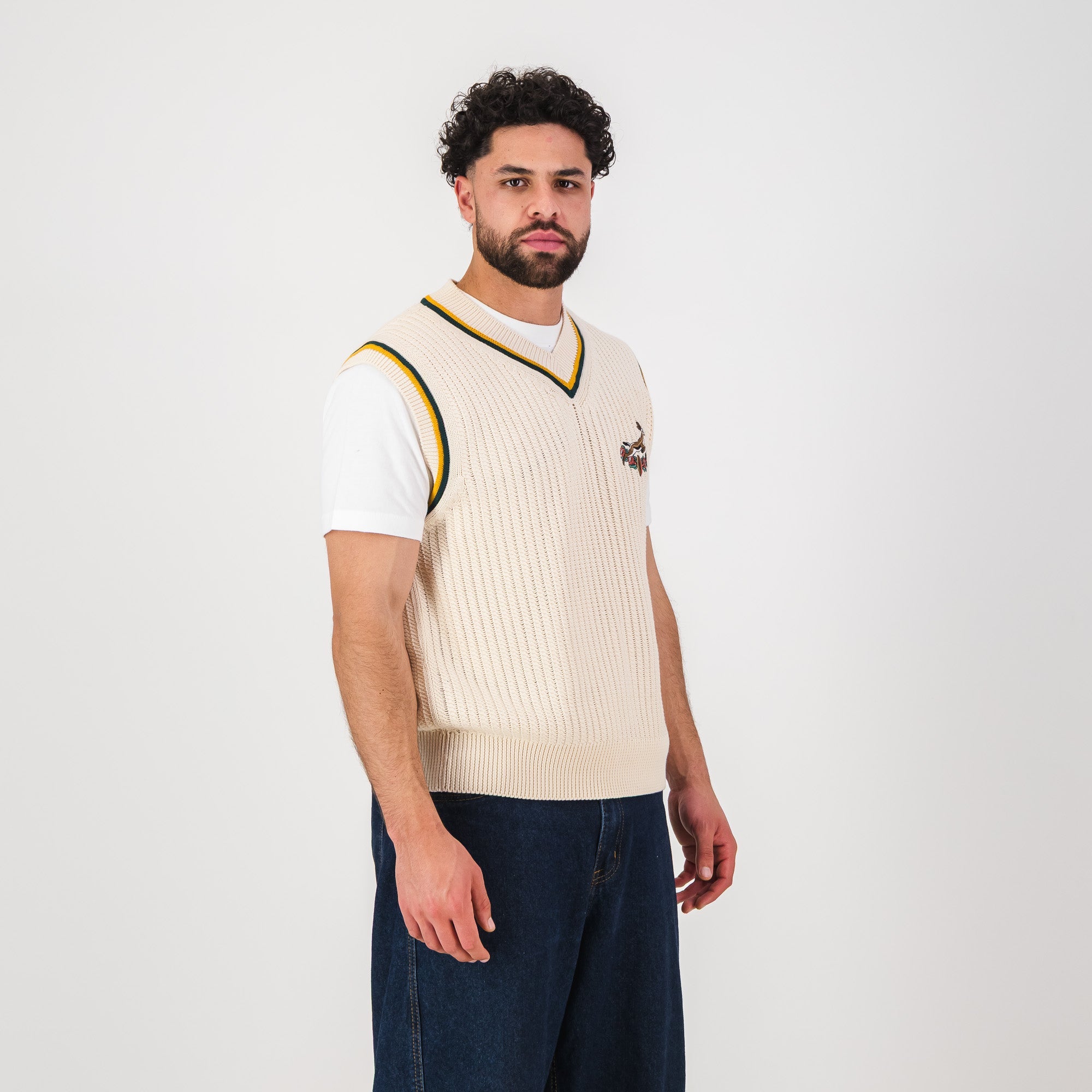 Springboks Crochet Vest Knit - Ivory - Old School