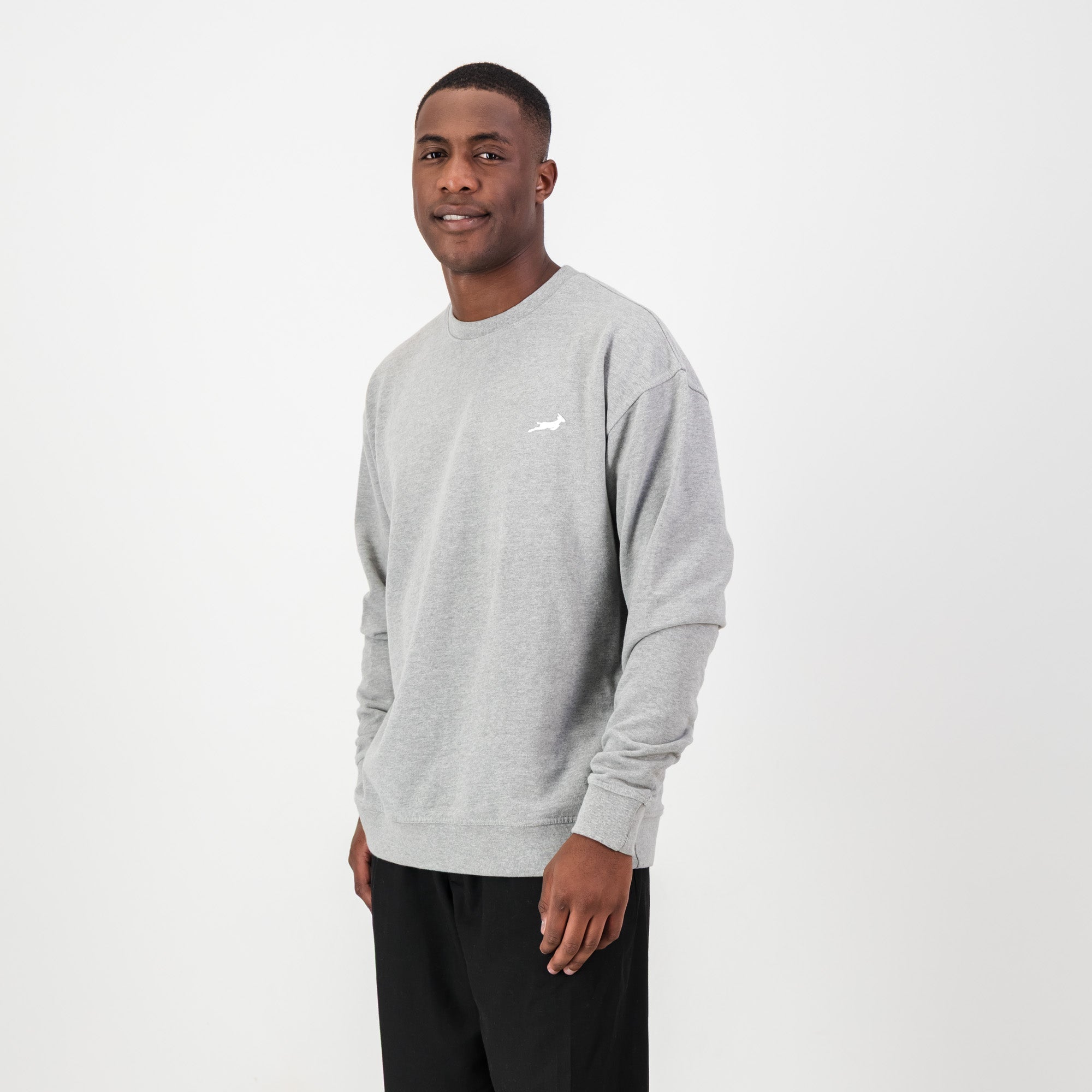 Springboks HS Small logo Crew Sweat - LT Grey Melange - Old School