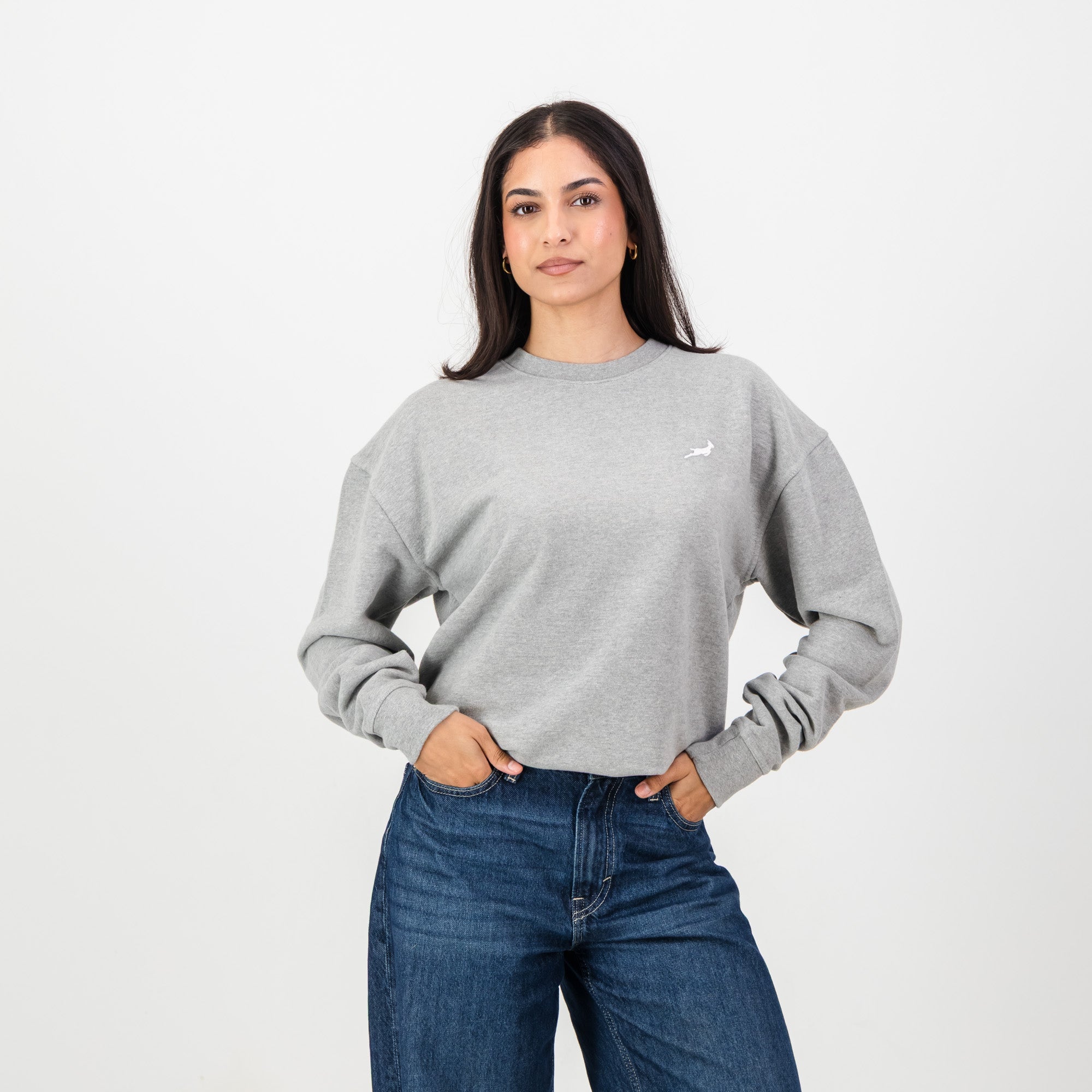 Springboks HS Small logo Crew Sweat - LT Grey Melange - Old School