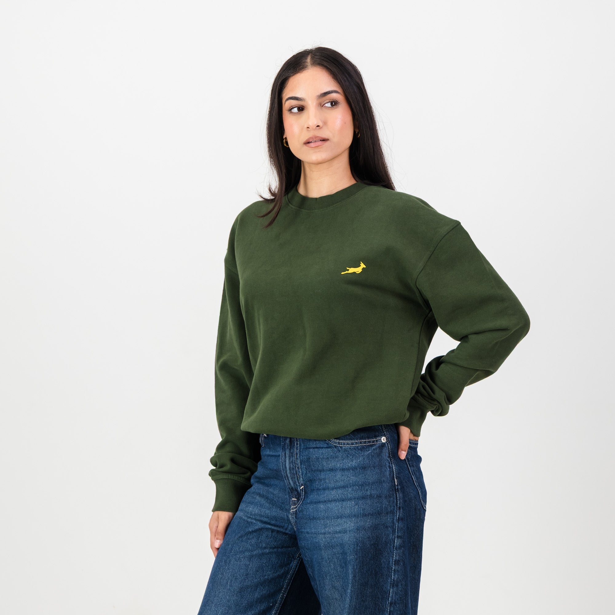 Springboks HS Small logo Crew Sweat - Military Olive - Old School