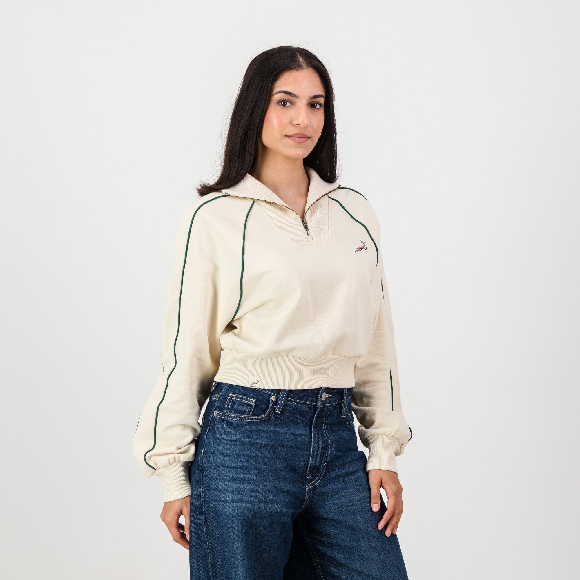 Springboks Ladies Piped Zip Through Sweat - Ivory - Old School