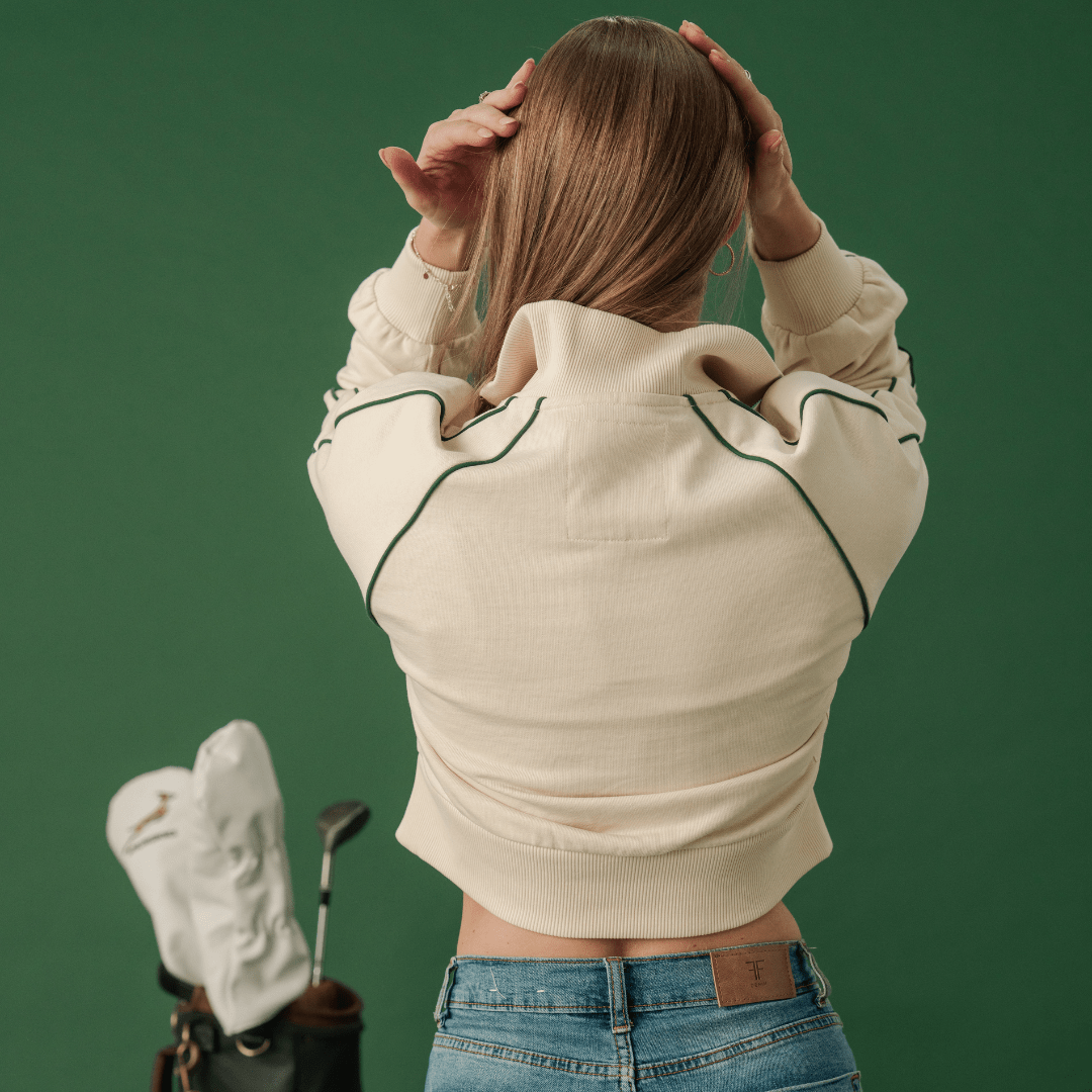 Springboks Ladies Piped Zip Through Sweat - Ivory - Old School