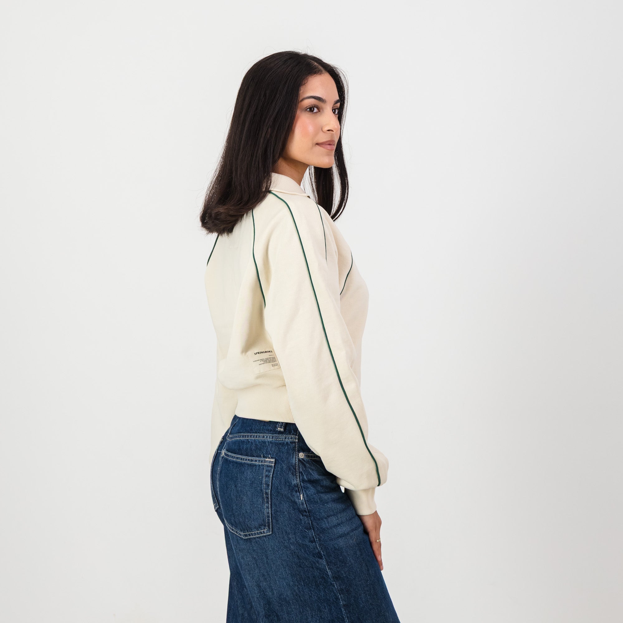 Springboks Ladies Piped Zip Through Sweat - Ivory - Old School