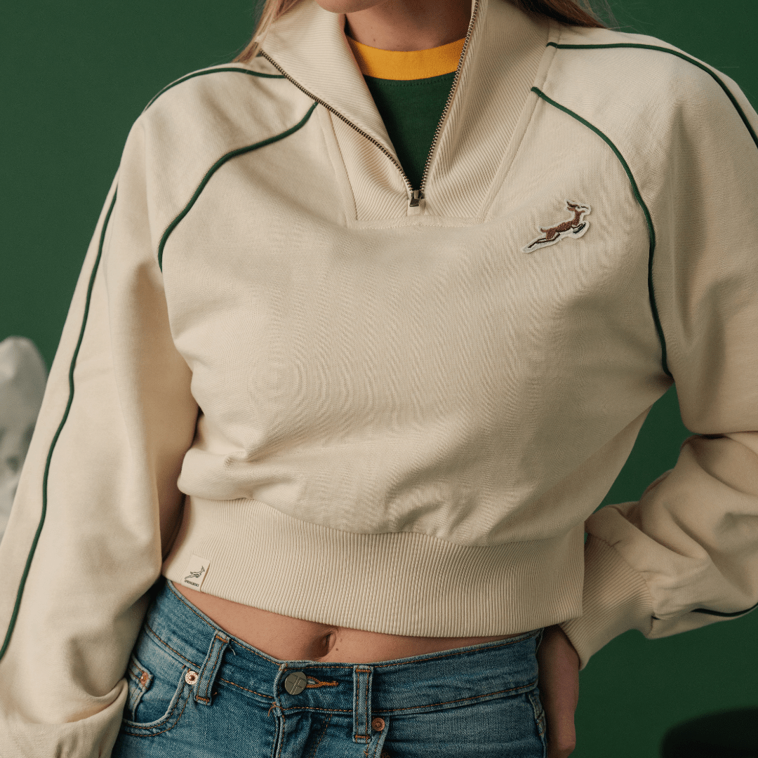Springboks Ladies Piped Zip Through Sweat - Ivory - Old School