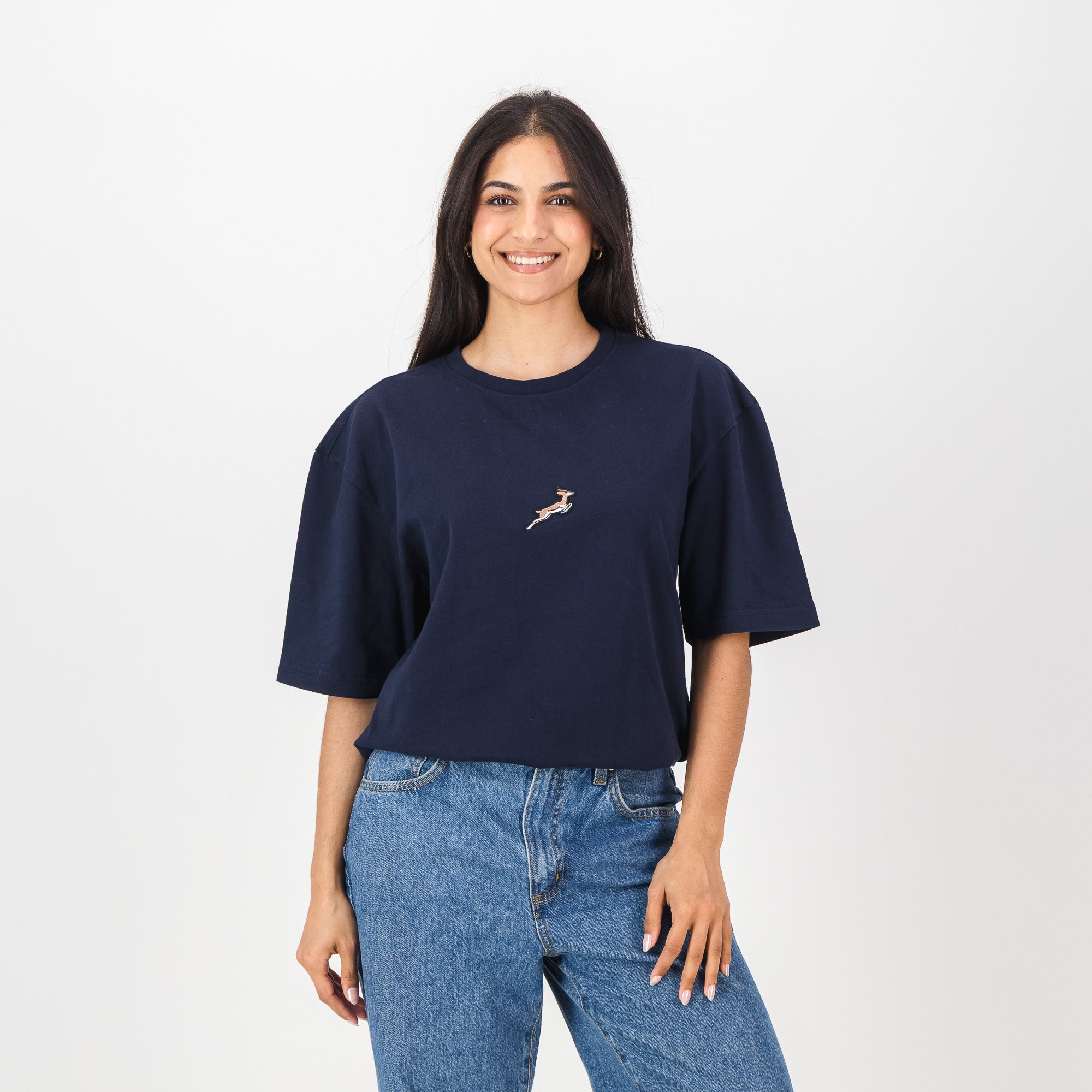 Springboks Nat Badge Boxy Crew Tee - Navy - Old School