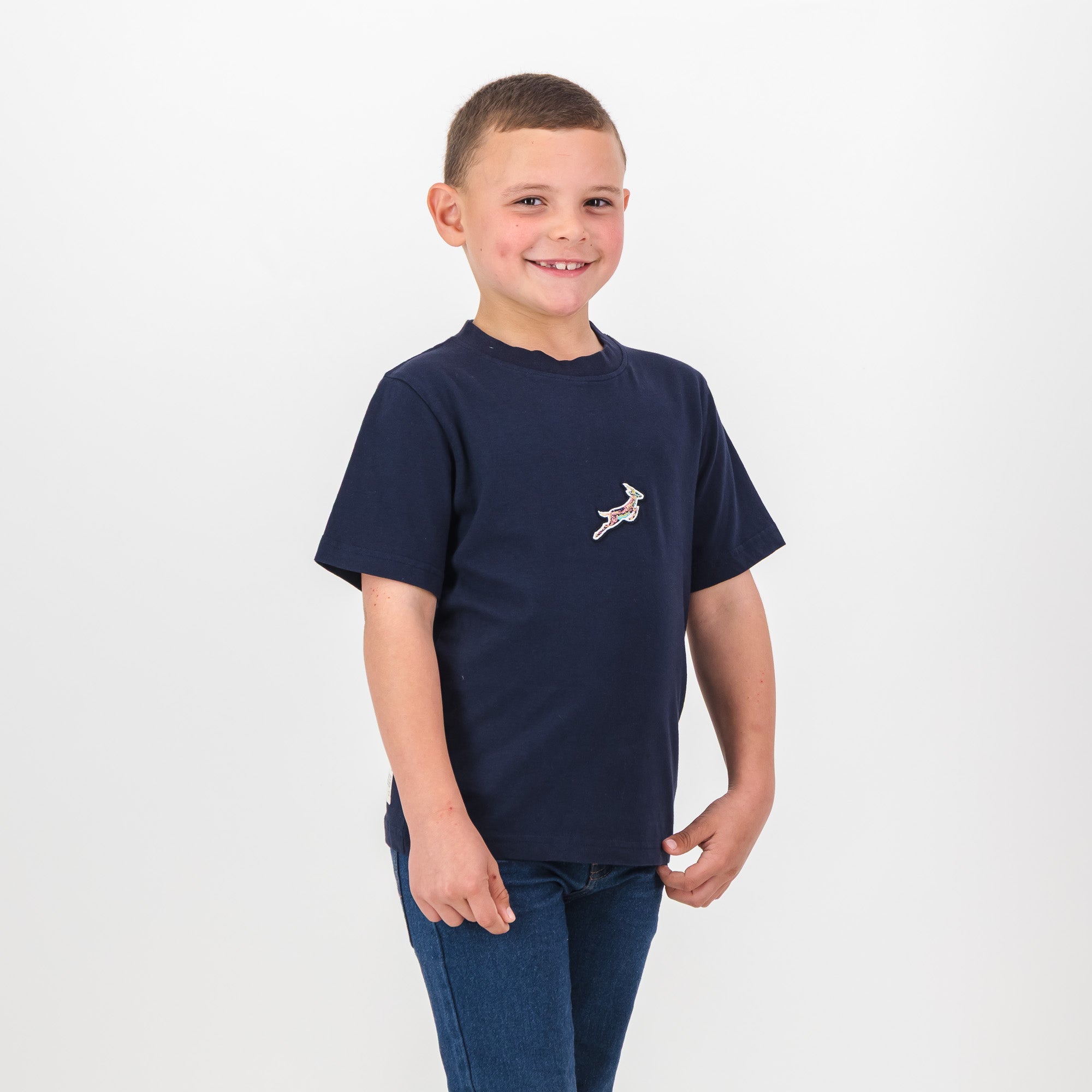 Springboks Pop Badge Kids Crew Tee - Navy - Old School