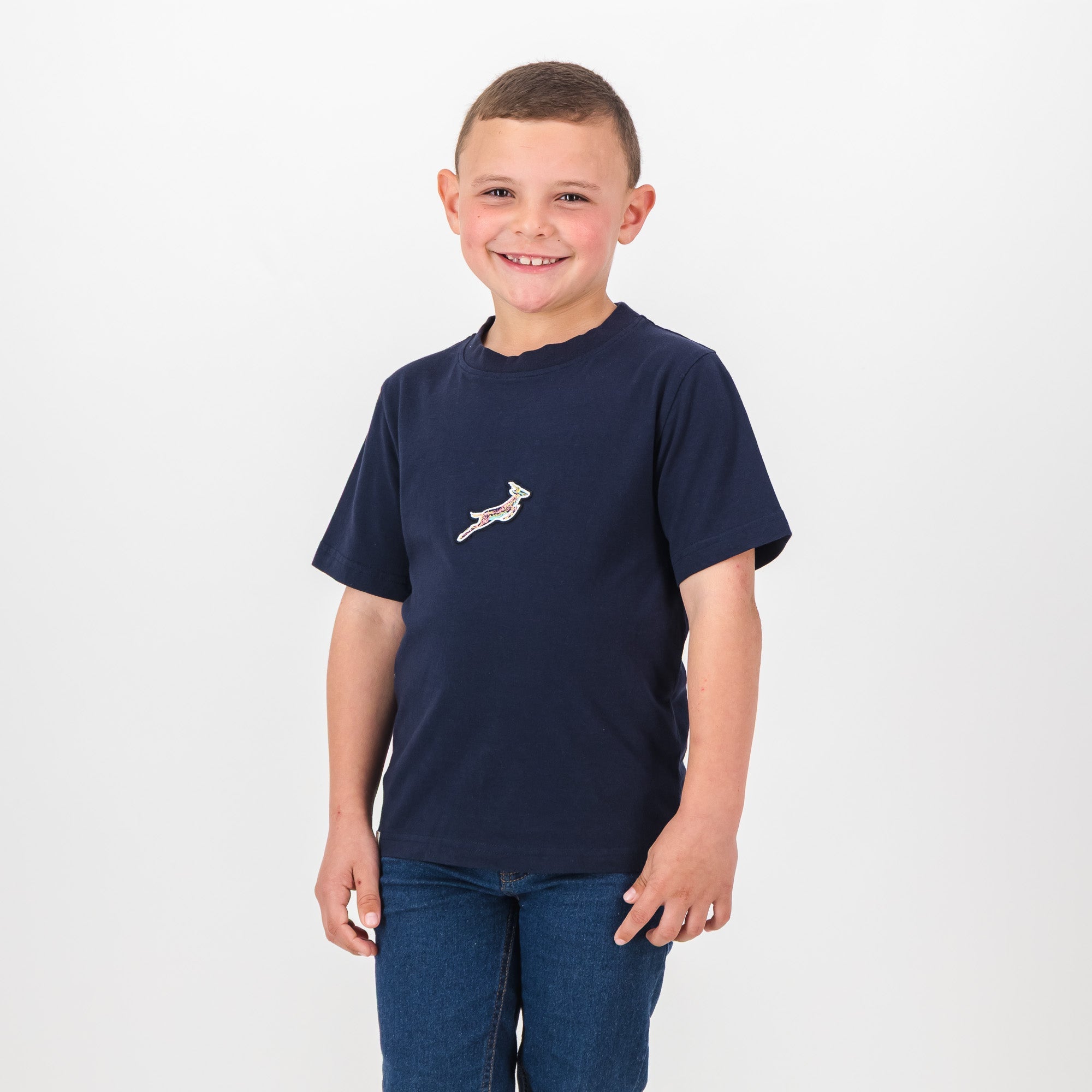 Springboks Pop Badge Kids Crew Tee - Navy - Old School