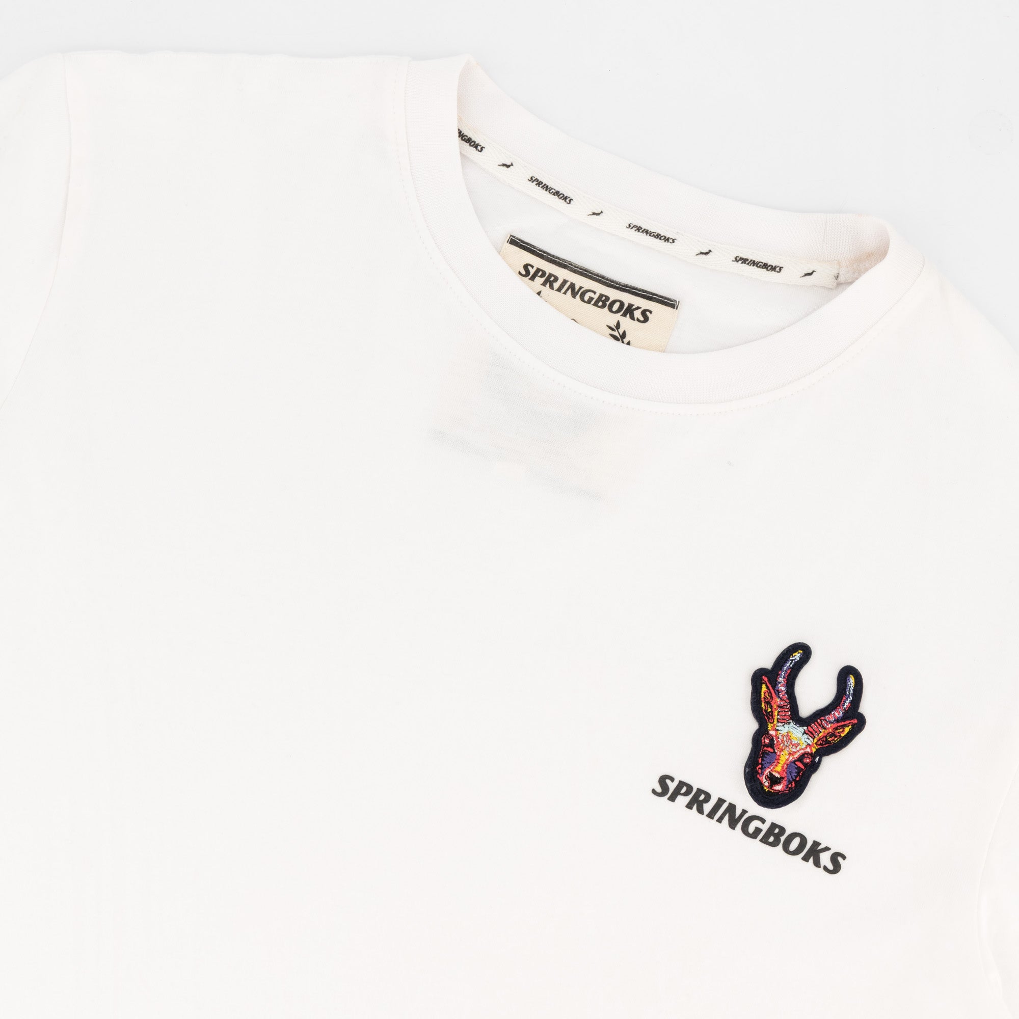 Springboks SML EMB Head Bok Regular Crew Tee - White - Old School
