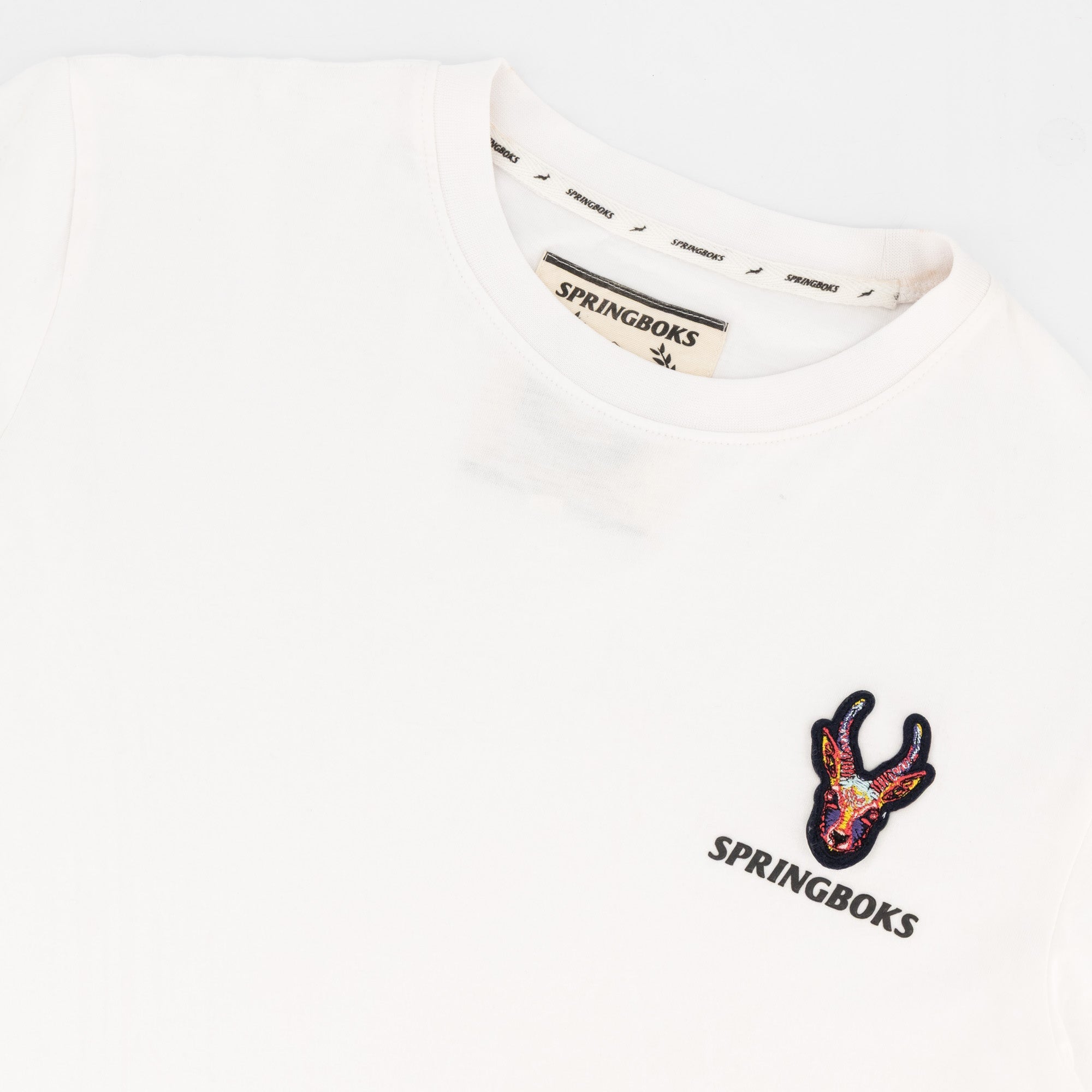 Springboks SML EMB Head Bok Regular Crew Tee - White - Old School