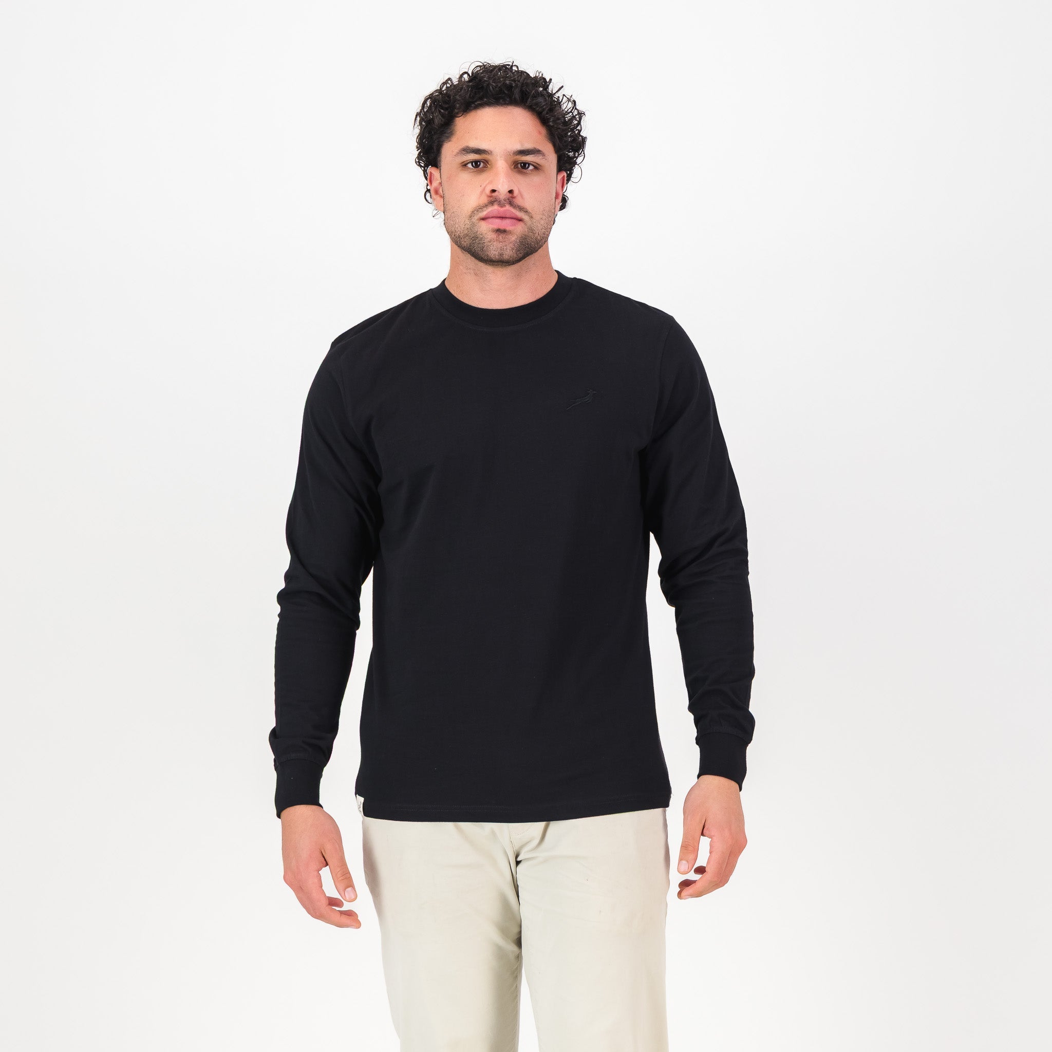 Springboks SML EMB LS Crew Tee - Black - Old School