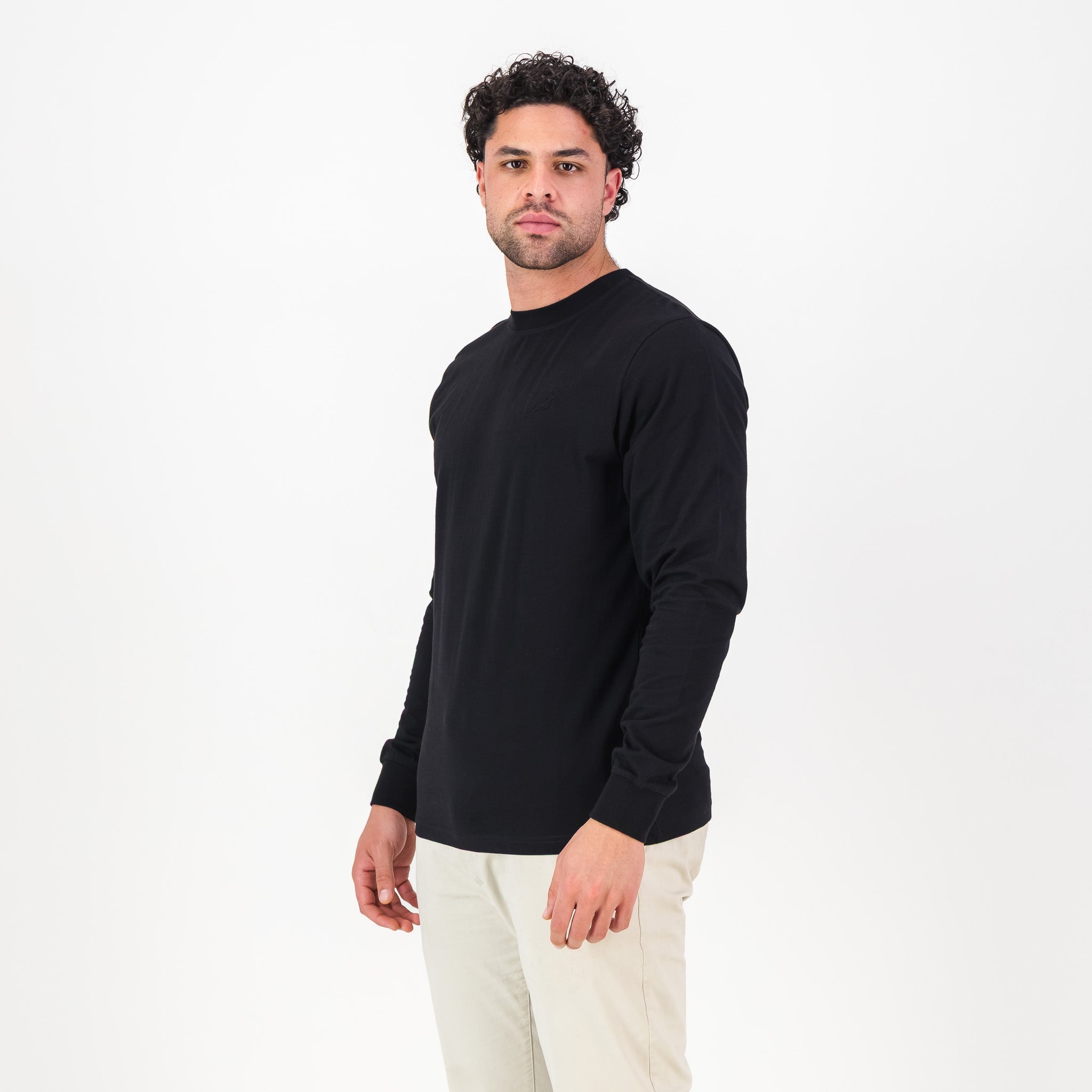 Springboks SML EMB LS Crew Tee - Black - Old School