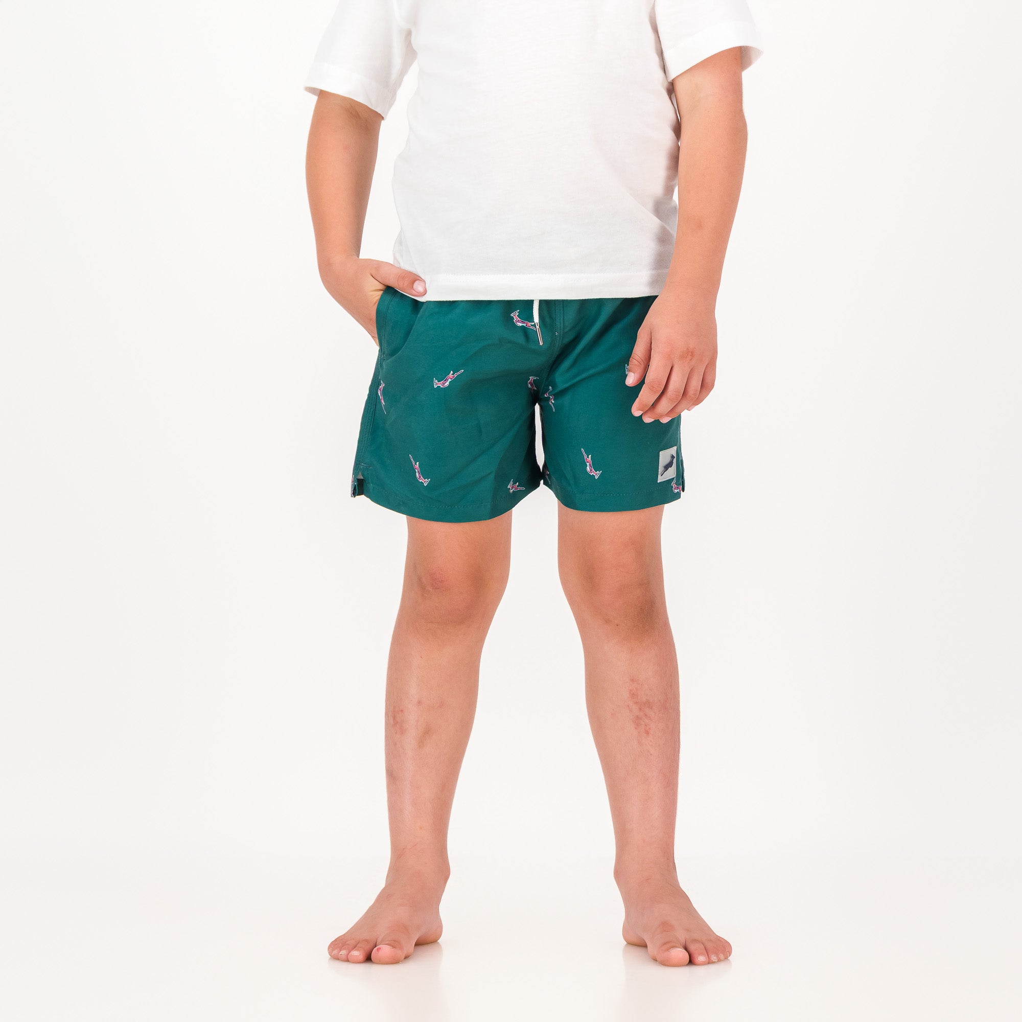 Springboks Summer Pop Print Kids Swim Shorts - Teal - Old School