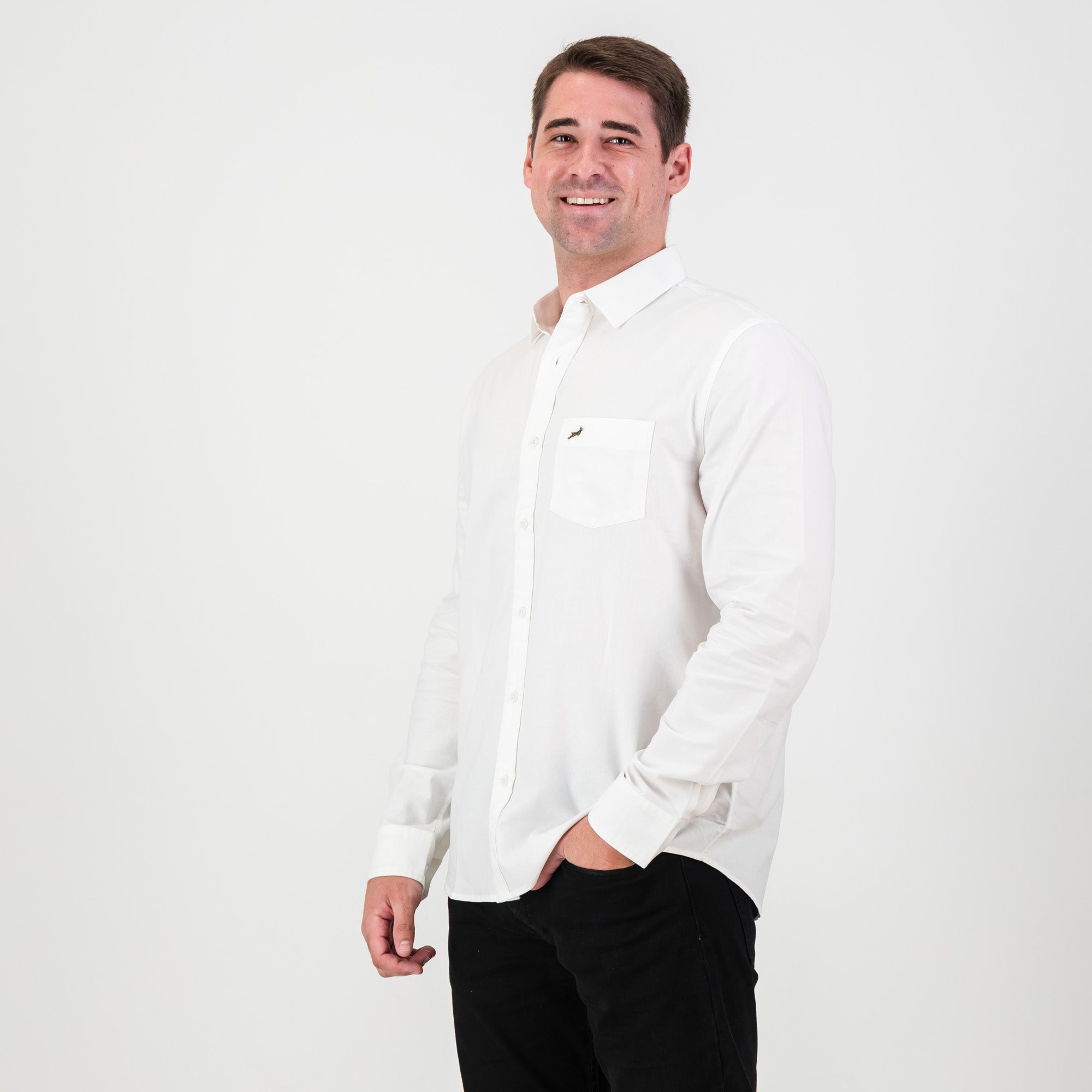 Springboks Tailored LS Oxford Shirt - White - Old School