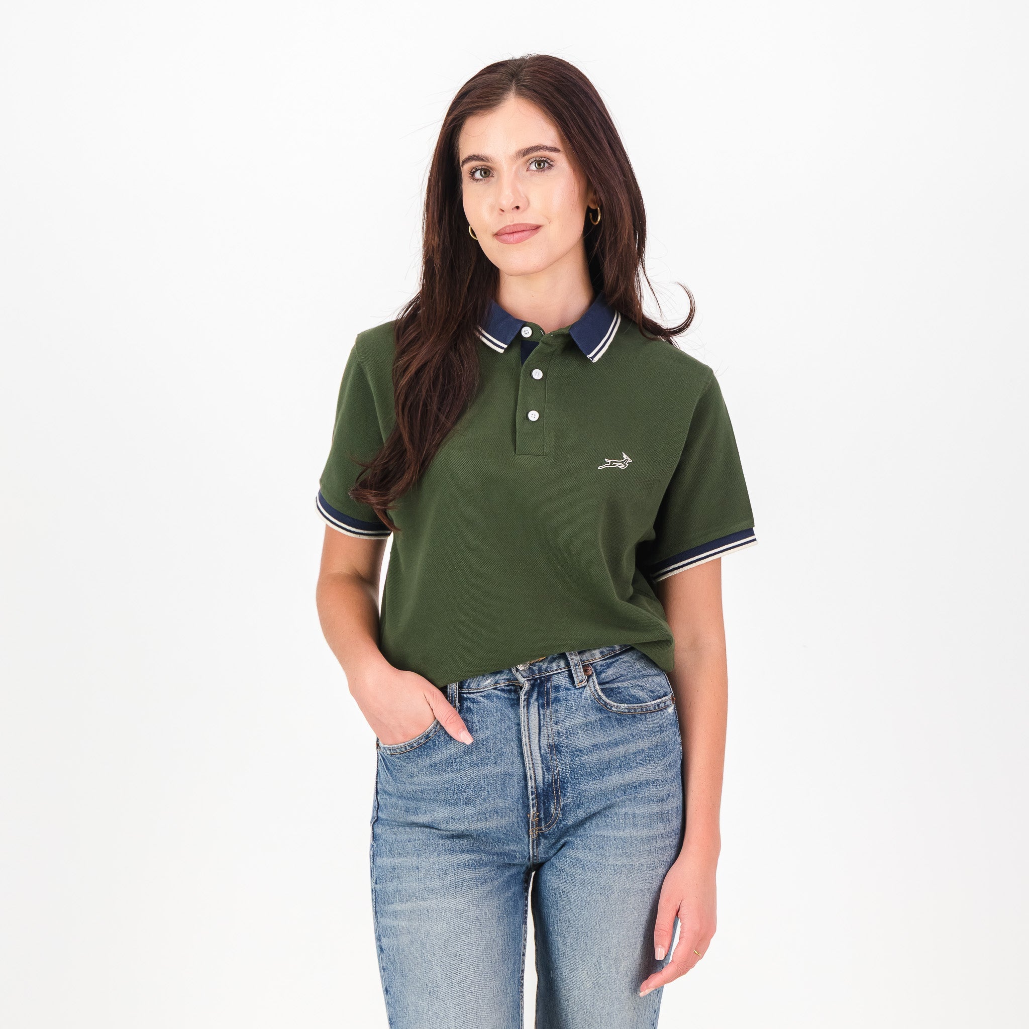 Springboks Tipped SS Polo - Military Olive - Old School
