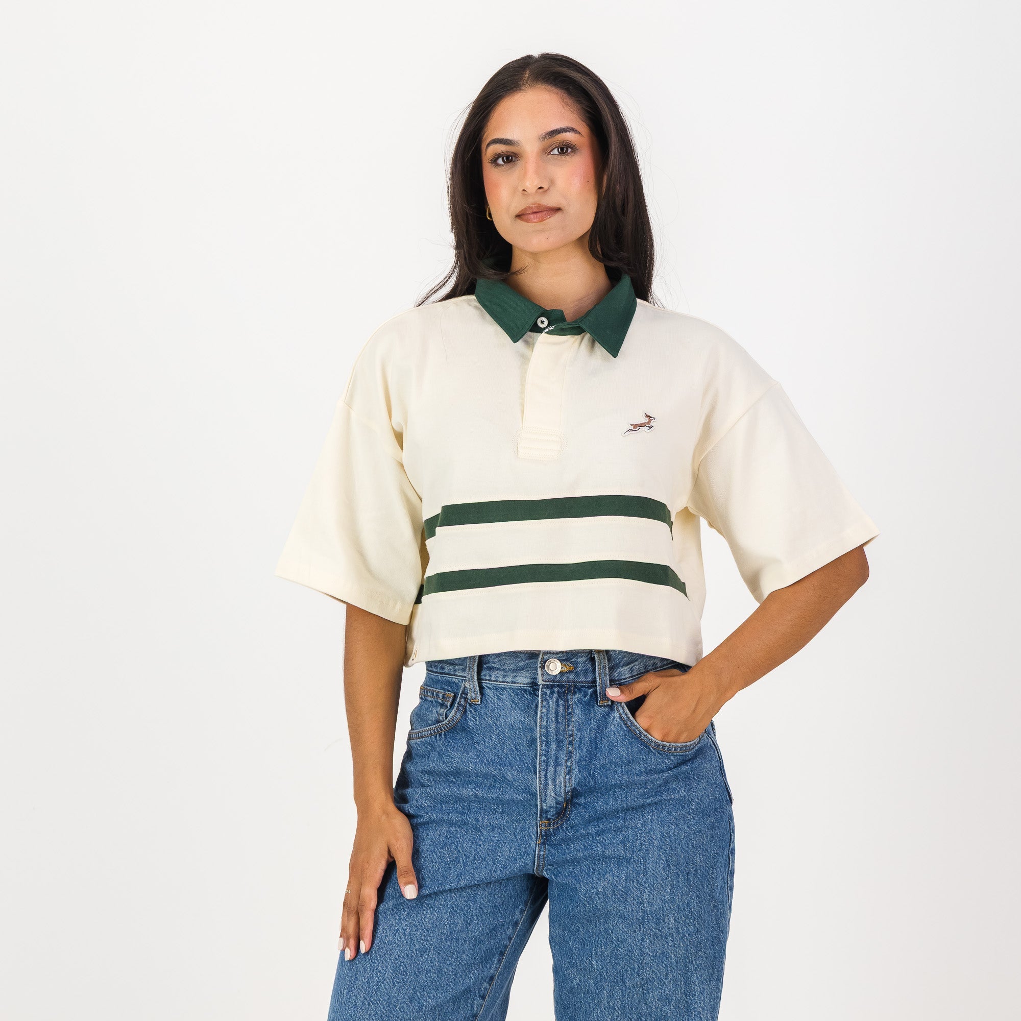 Springboks Twill Hoop SS Crop Rugby Jersey - Sugar Sizzle - Old School