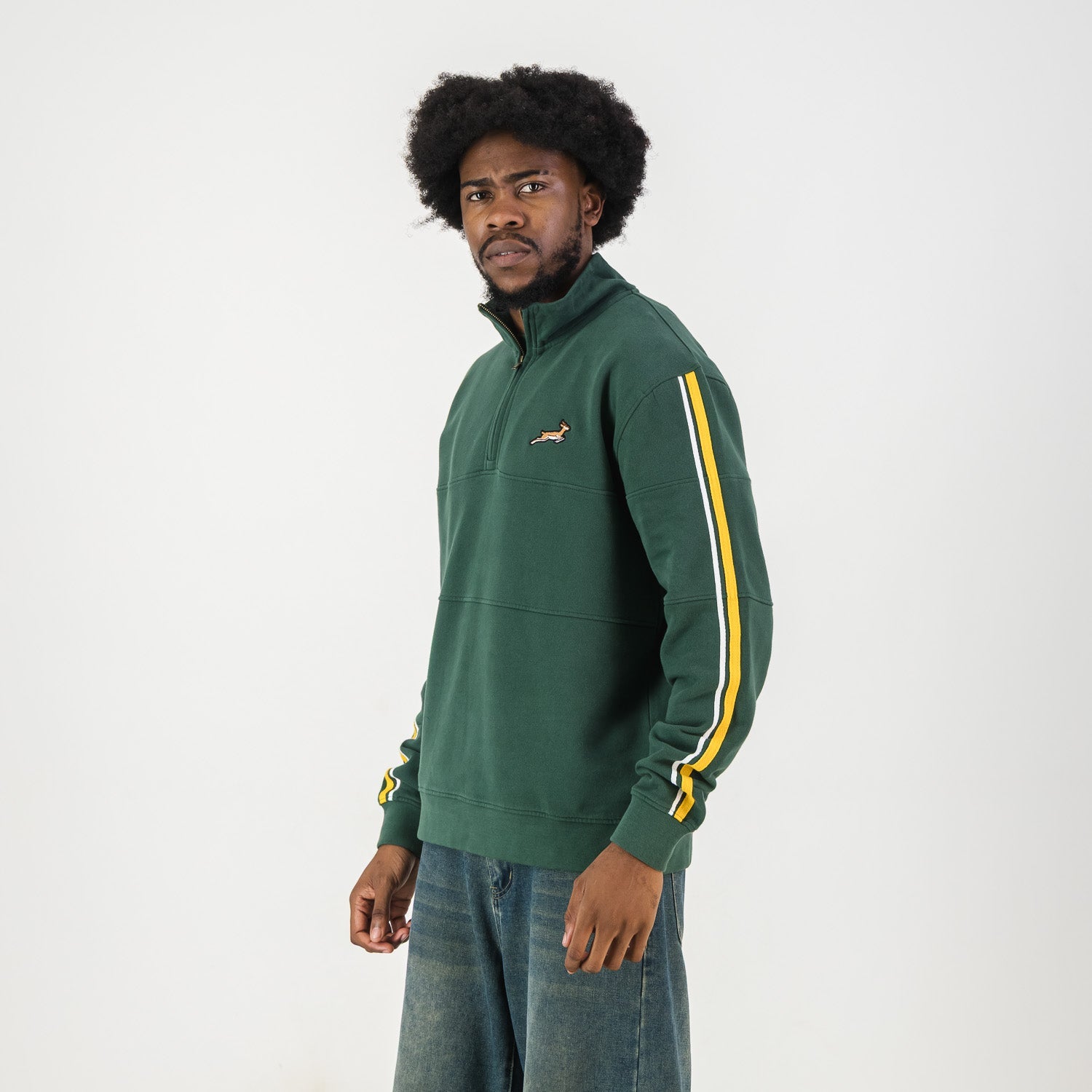 Springboks Twill SLV Quarter Zip Sweat - OS Green - Old School
