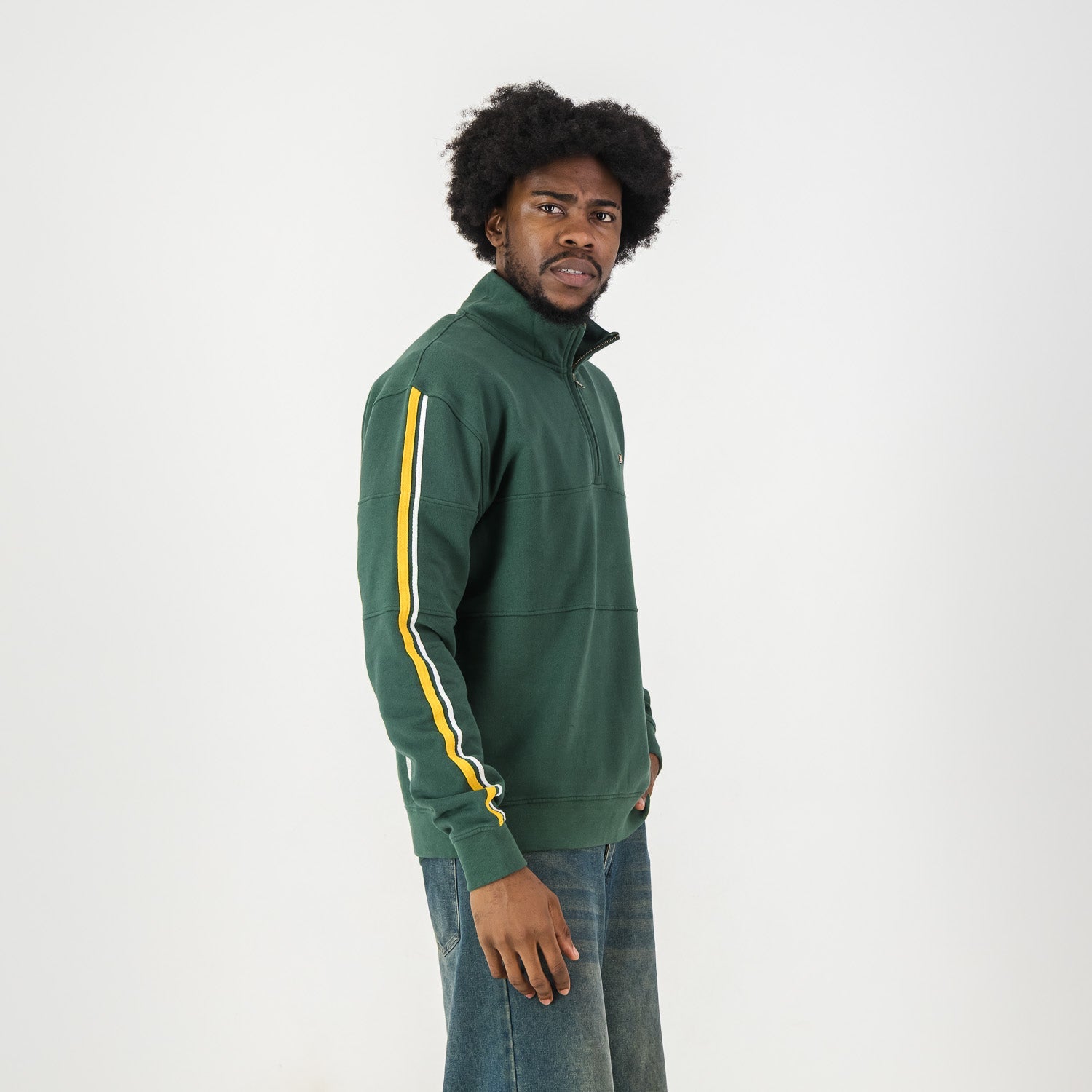 Springboks Twill SLV Quarter Zip Sweat - OS Green - Old School