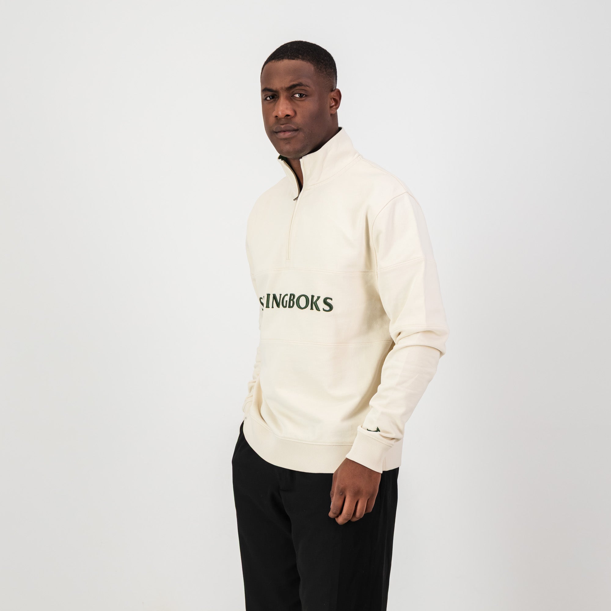 Springboks Word Quarter Zip Sweat - Ivory - Old School