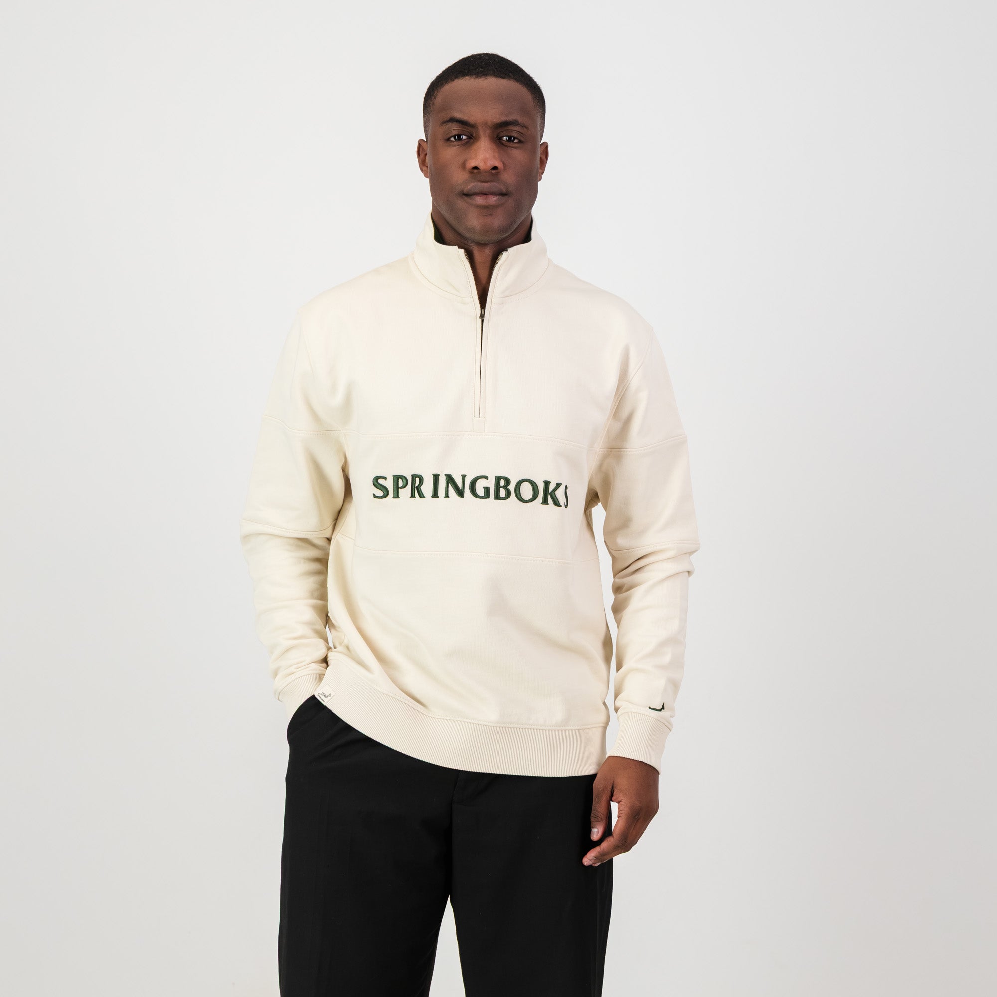 Springboks Word Quarter Zip Sweat - Ivory - Old School