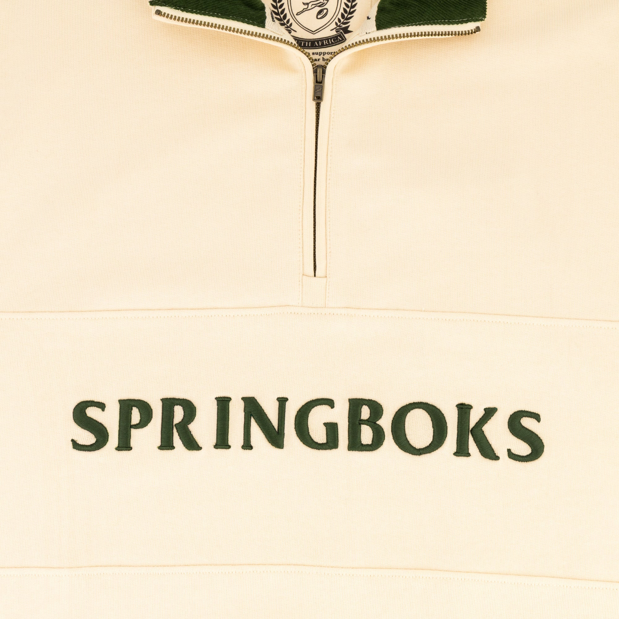 Springboks Word Quarter Zip Sweat - Ivory - Old School