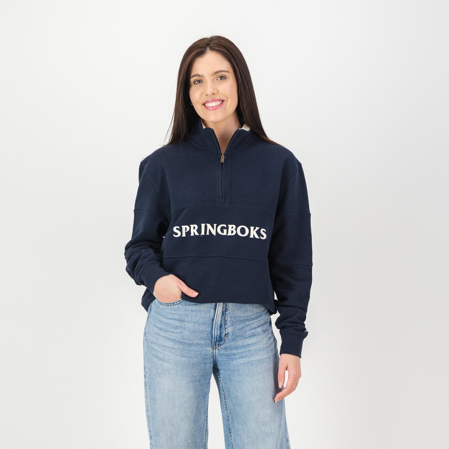 Springboks Word Quarter Zip Sweat - Navy - Old School