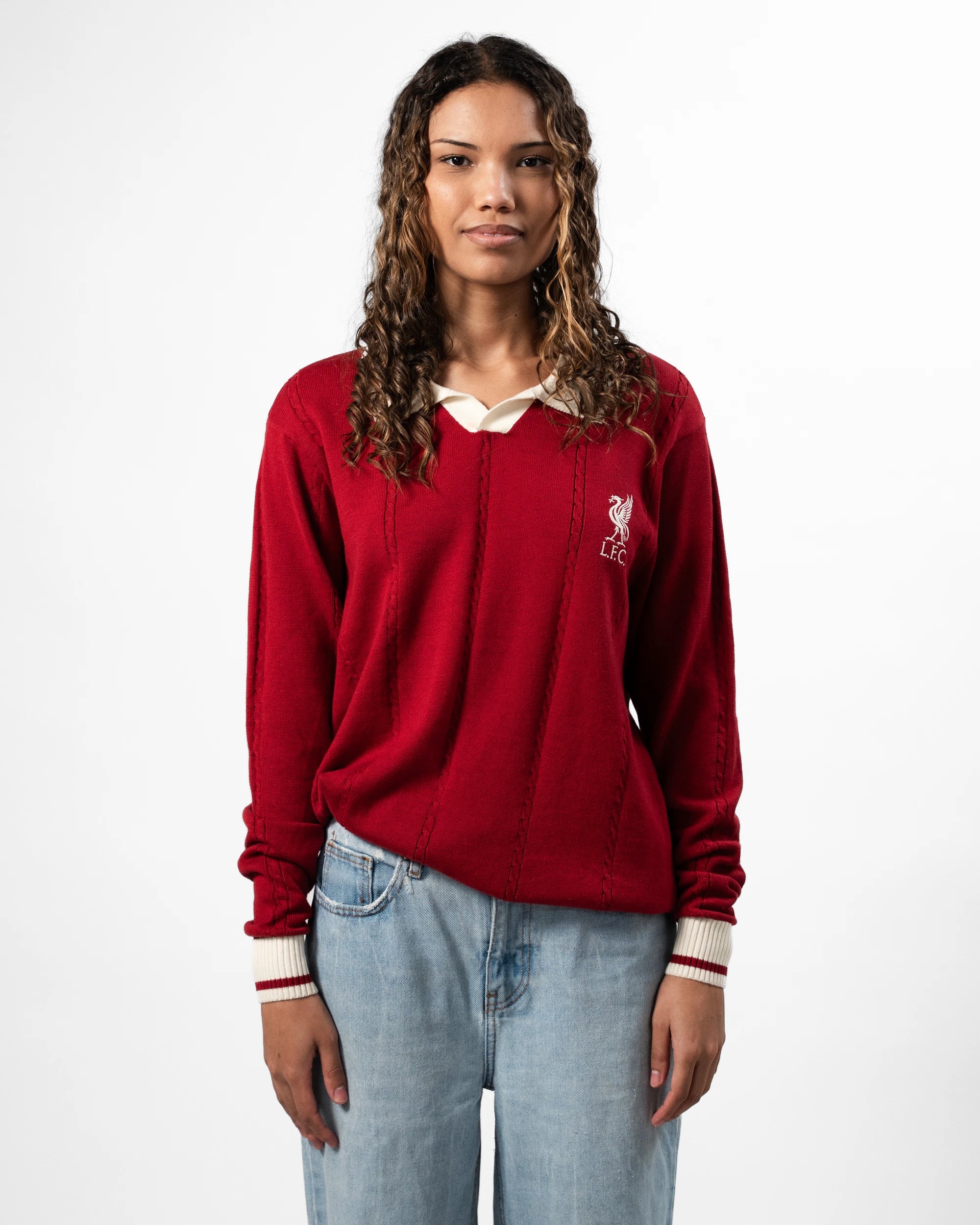 Liverpool Cable LS Knit Red