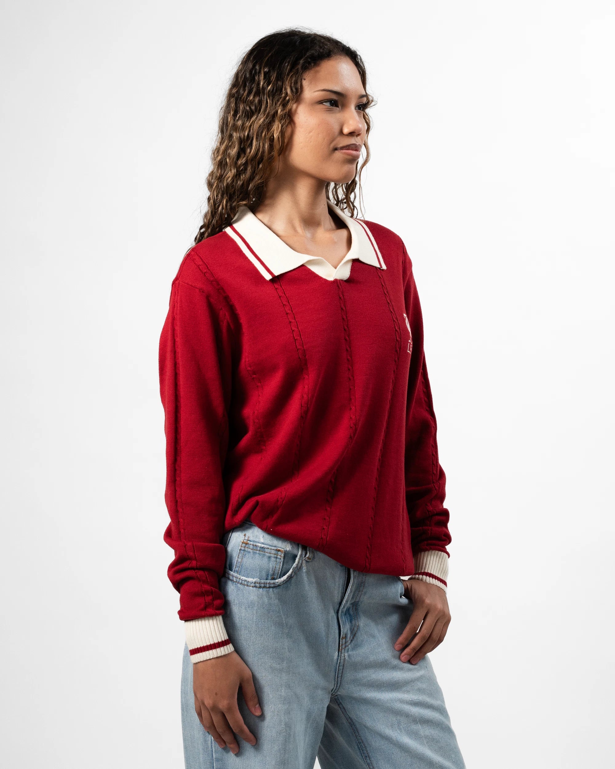 Liverpool Cable LS Knit Red